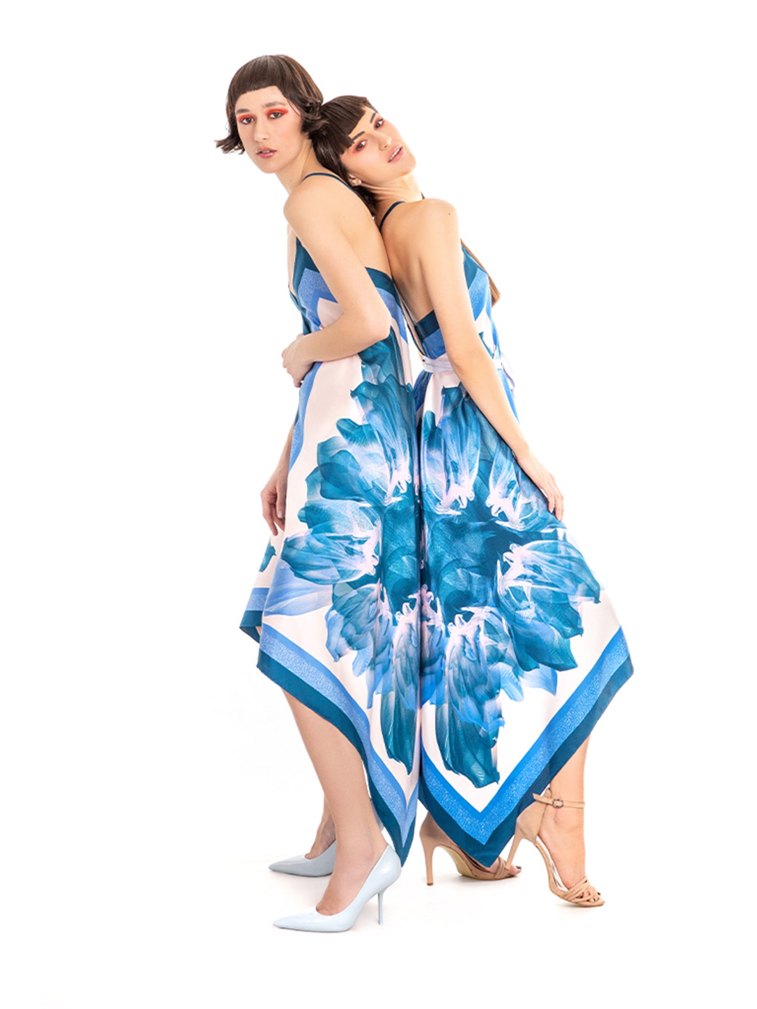 Blue White Silk Nile Scarf Dress