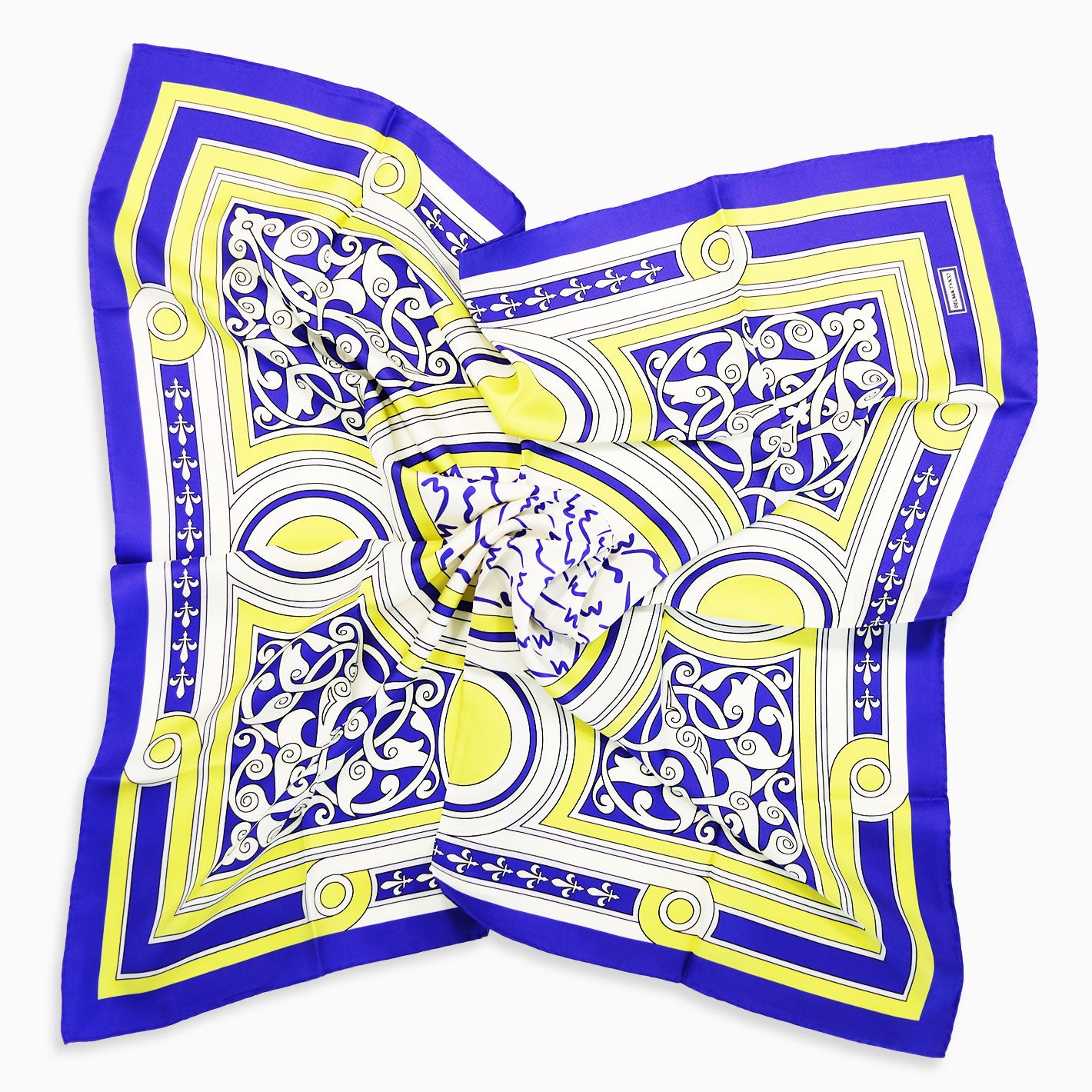 Blue Yellow Bosnian Lily Silk Twill Scarf