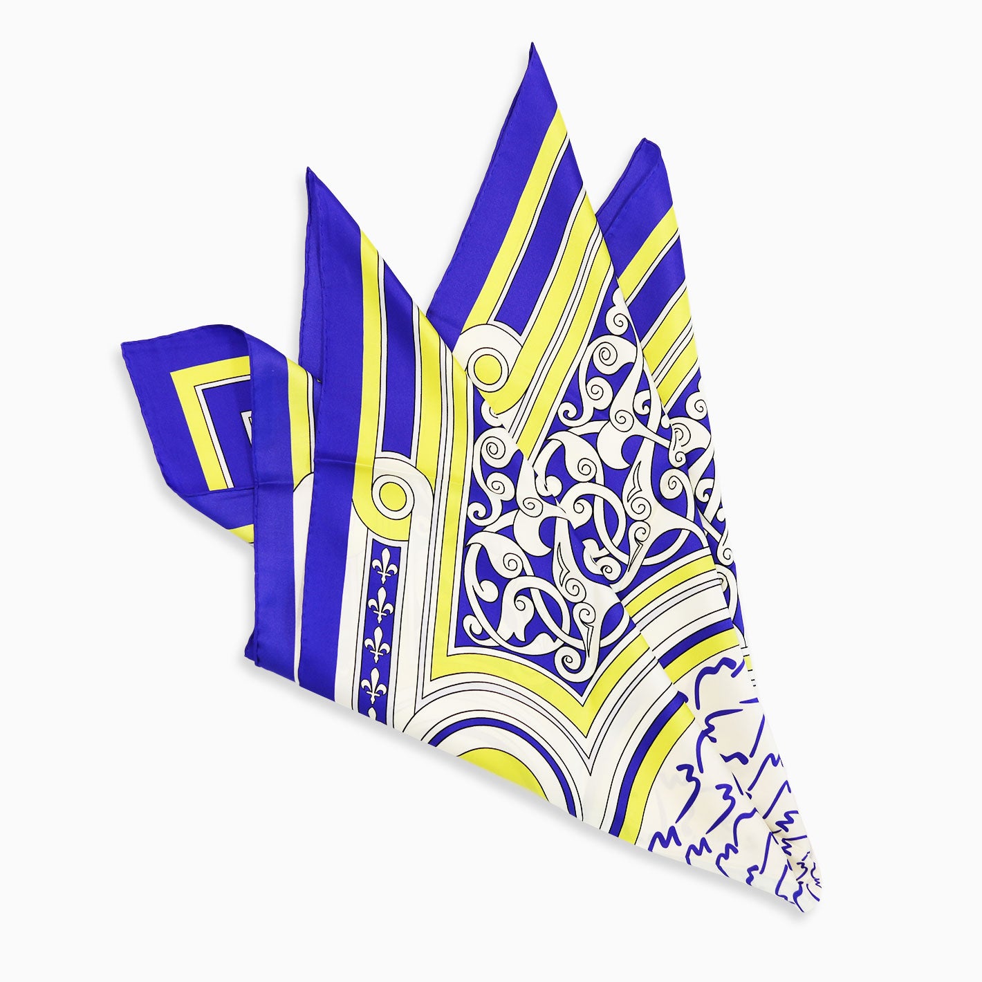 Blue Yellow Bosnian Lily Silk Twill Scarf