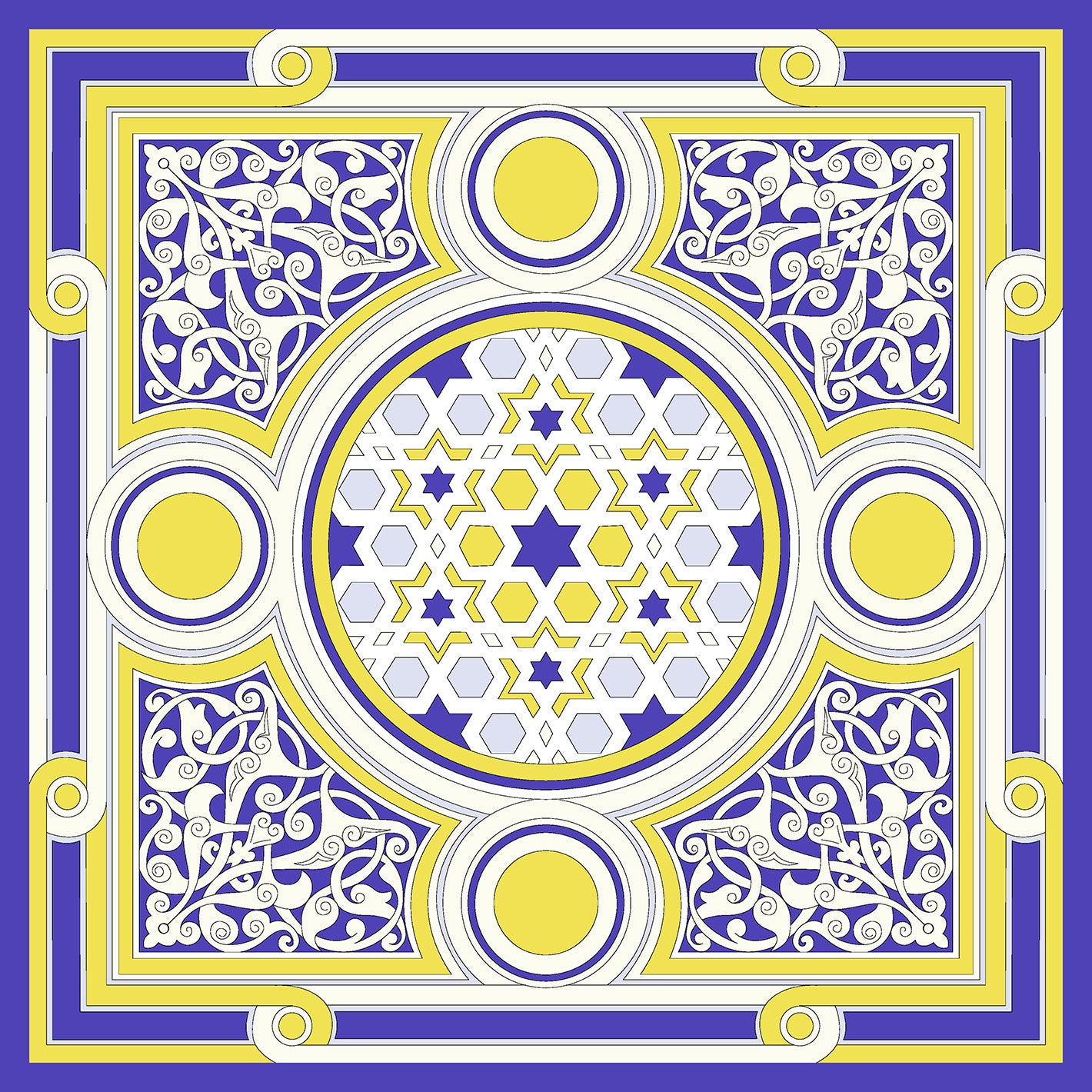 Blue Yellow Vijećnica Silk Twill Scarf