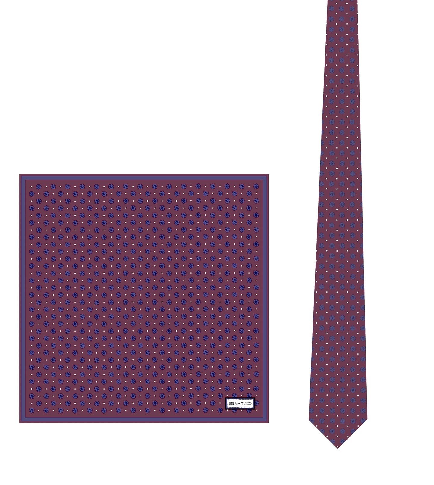Bordeaux Navy Vijećnica Flower Tie Pocket Square Set
