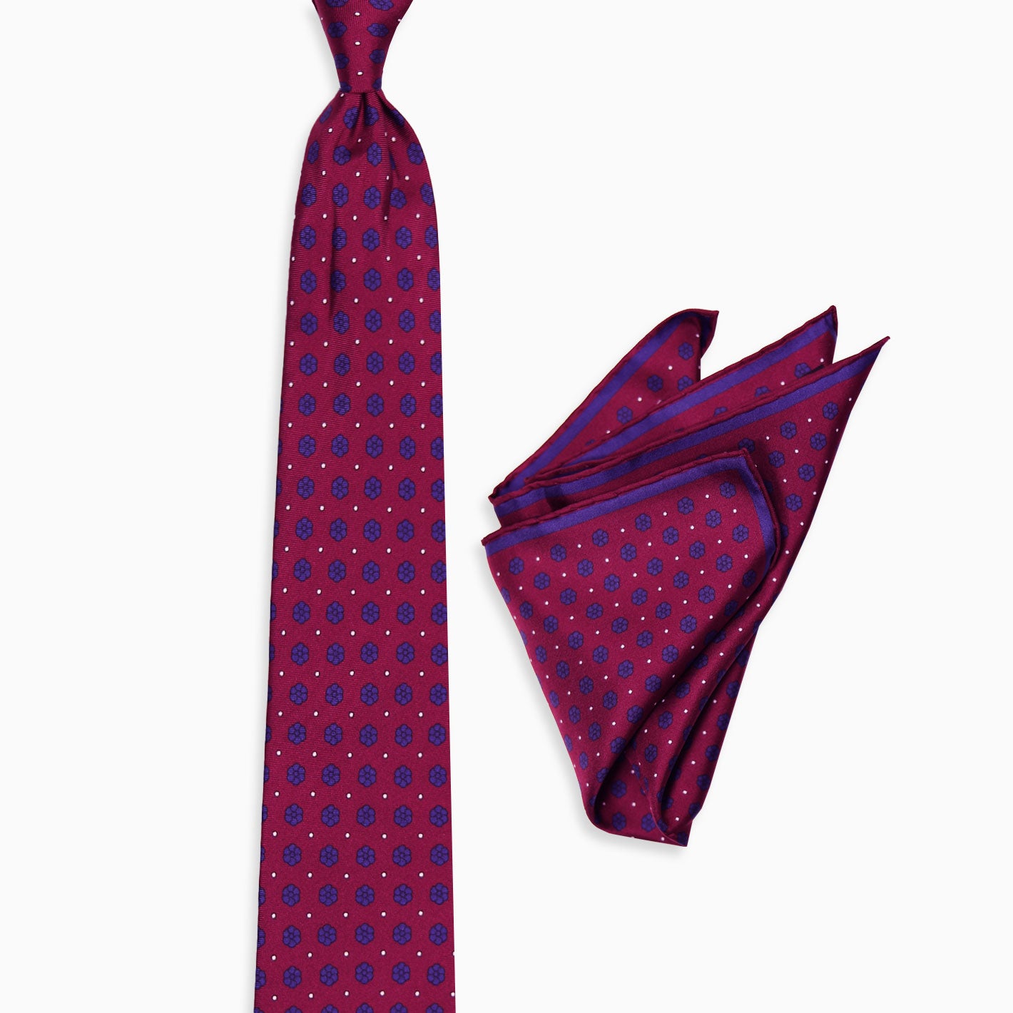 Bordeaux Navy Vijećnica Flower Tie Pocket Square Set