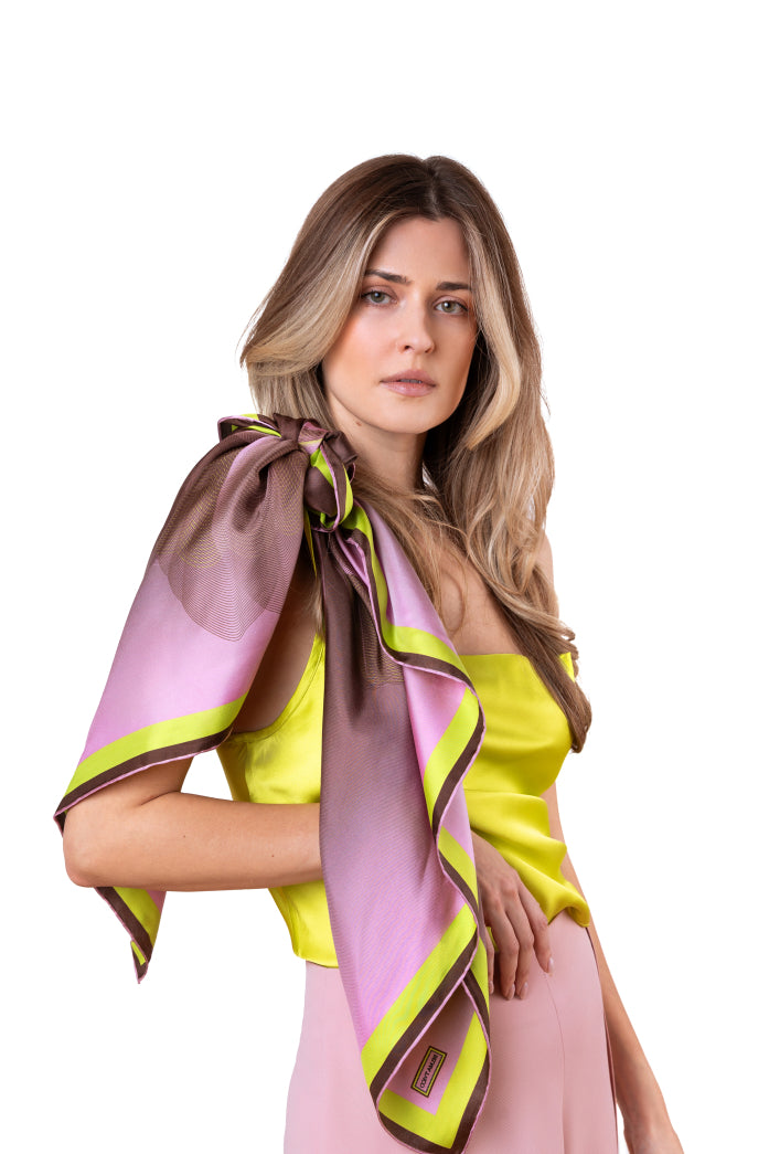Brown Pink Yellow Aelia Silk Scarf