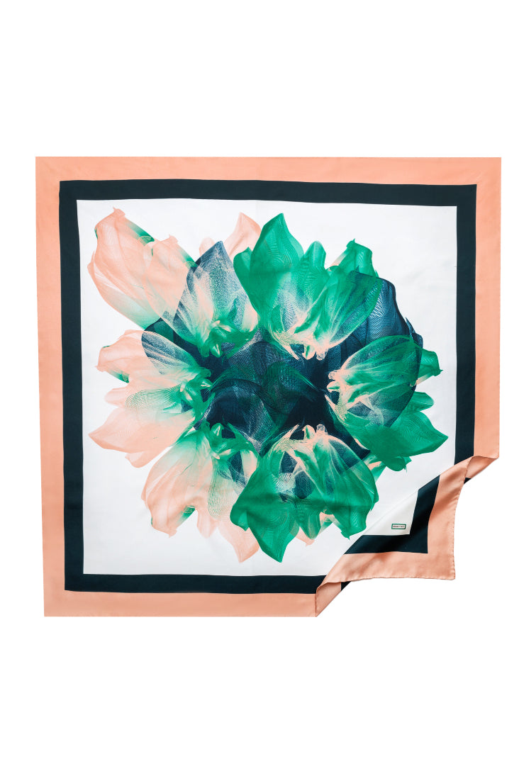Pastel Pink Green Black Cameron Printed Silk Scarf