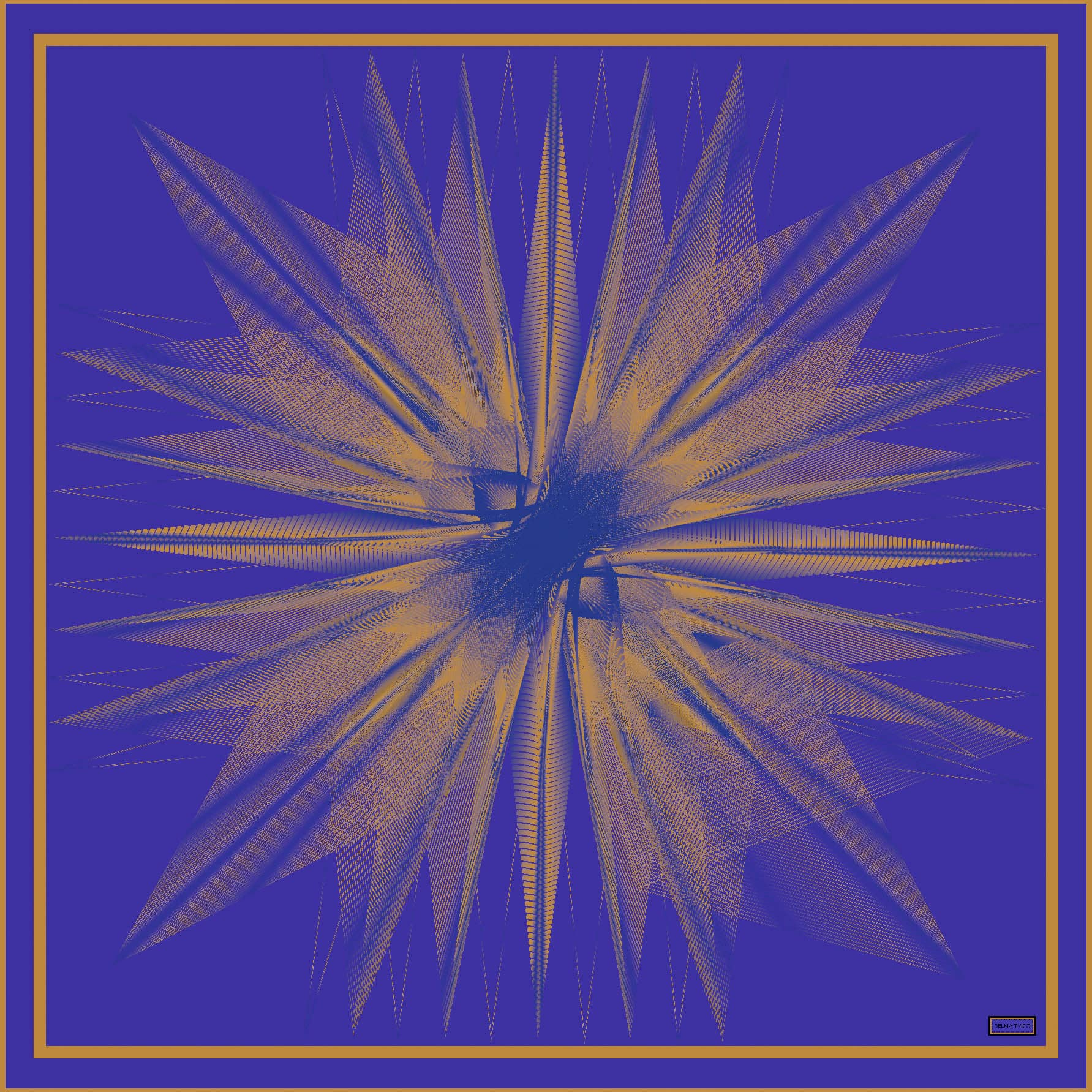 Cobalt Blue Gold Centauri Printed Silk Scarf