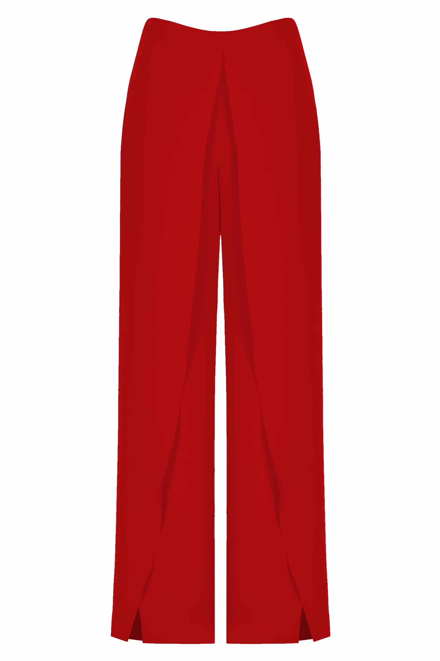 Coral Red Crepe Wide Leg Trousers