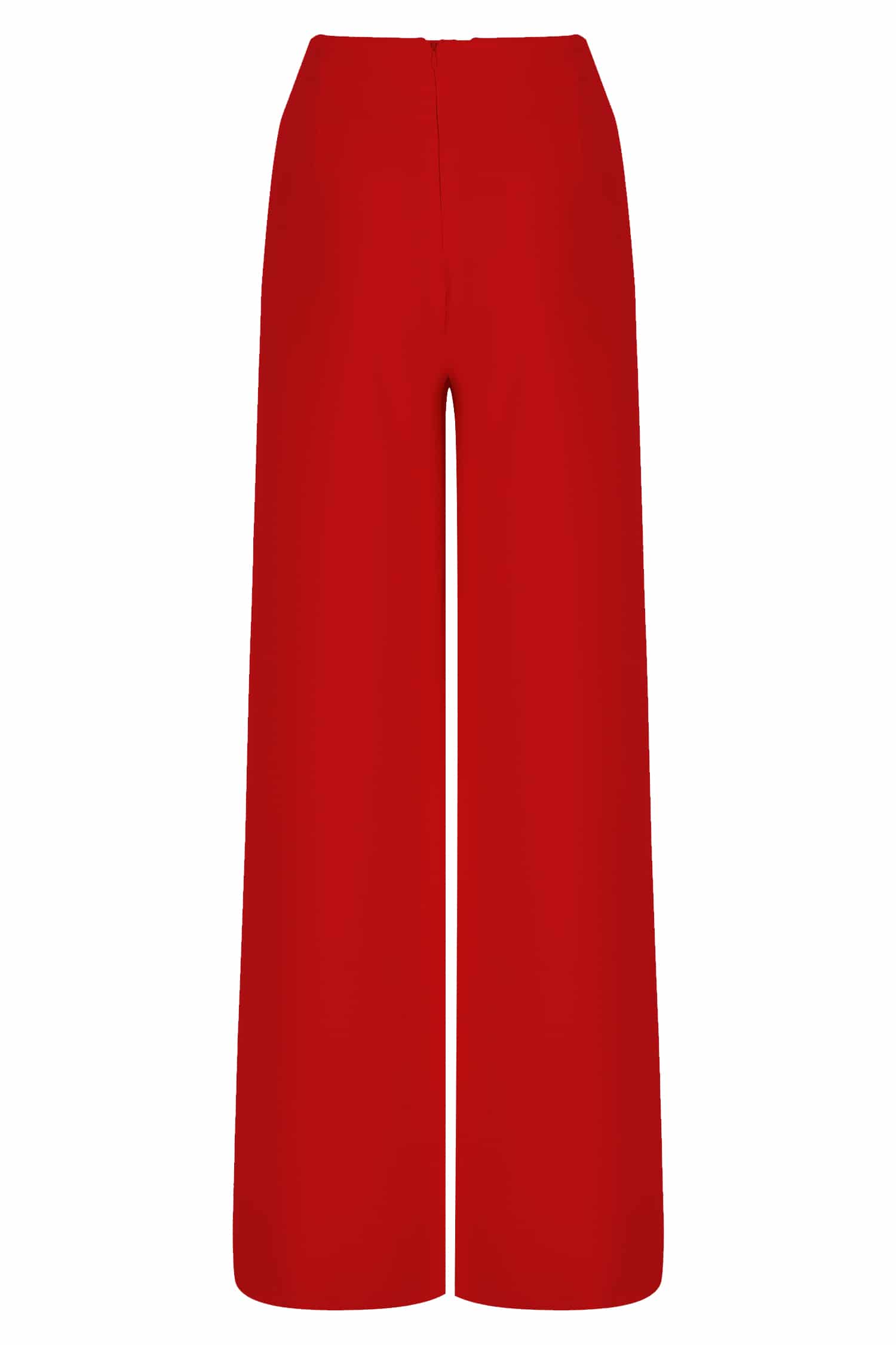 Coral Red Crepe Wide Leg Trousers