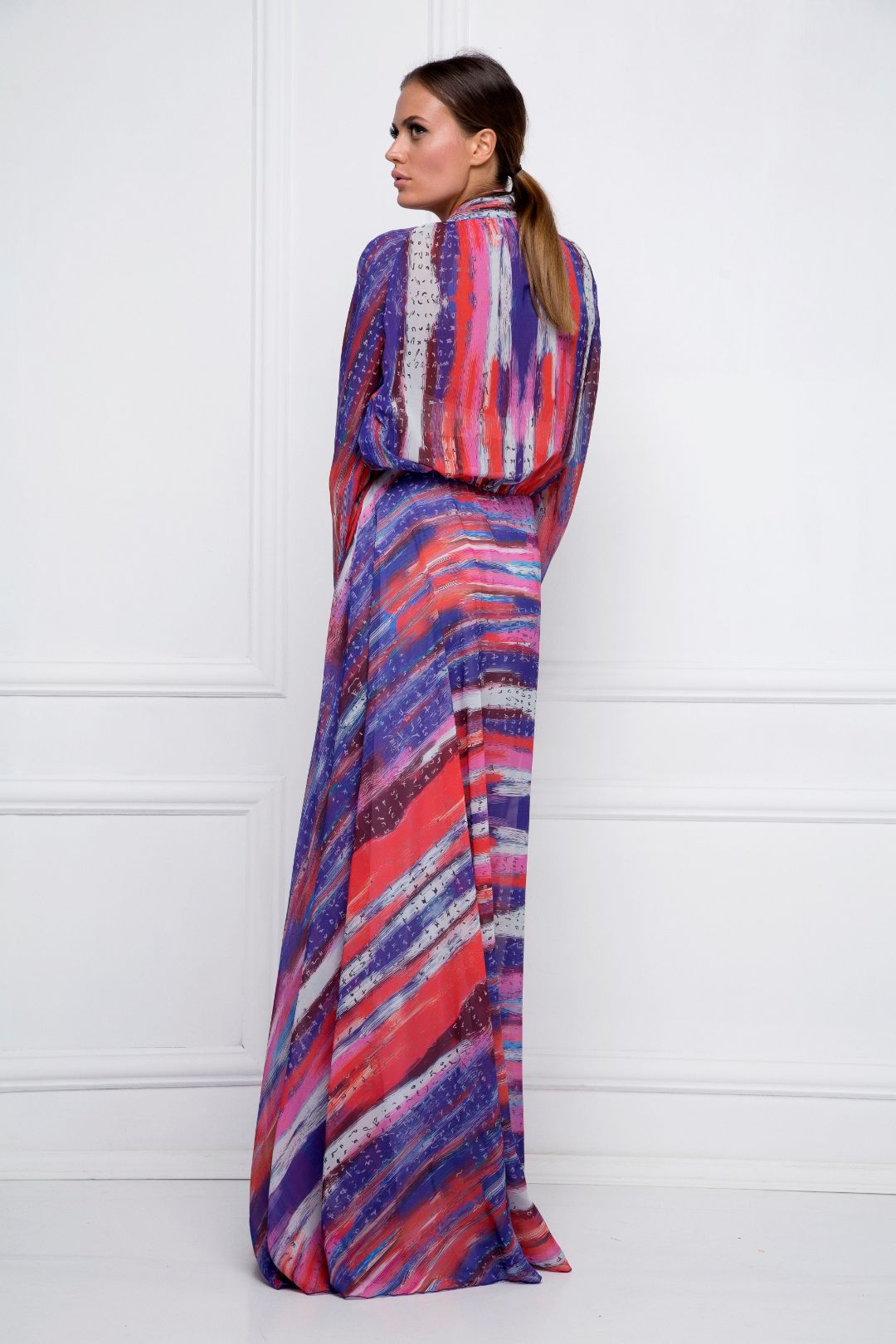 Red Blue Pink Bosančica Print Chiffon Dress