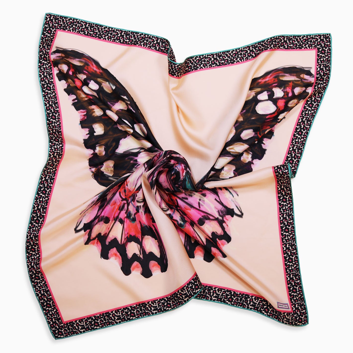 Fuchsia Amazon Green Nebulae Butterfly Printed Silk Scarf