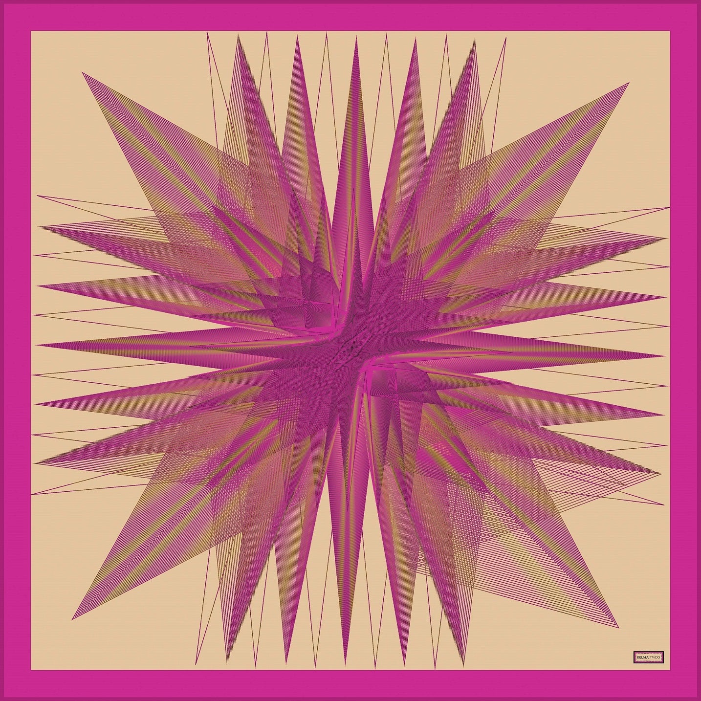 Fuchsia Beige Gold Pictoris Printed Silk Scarf
