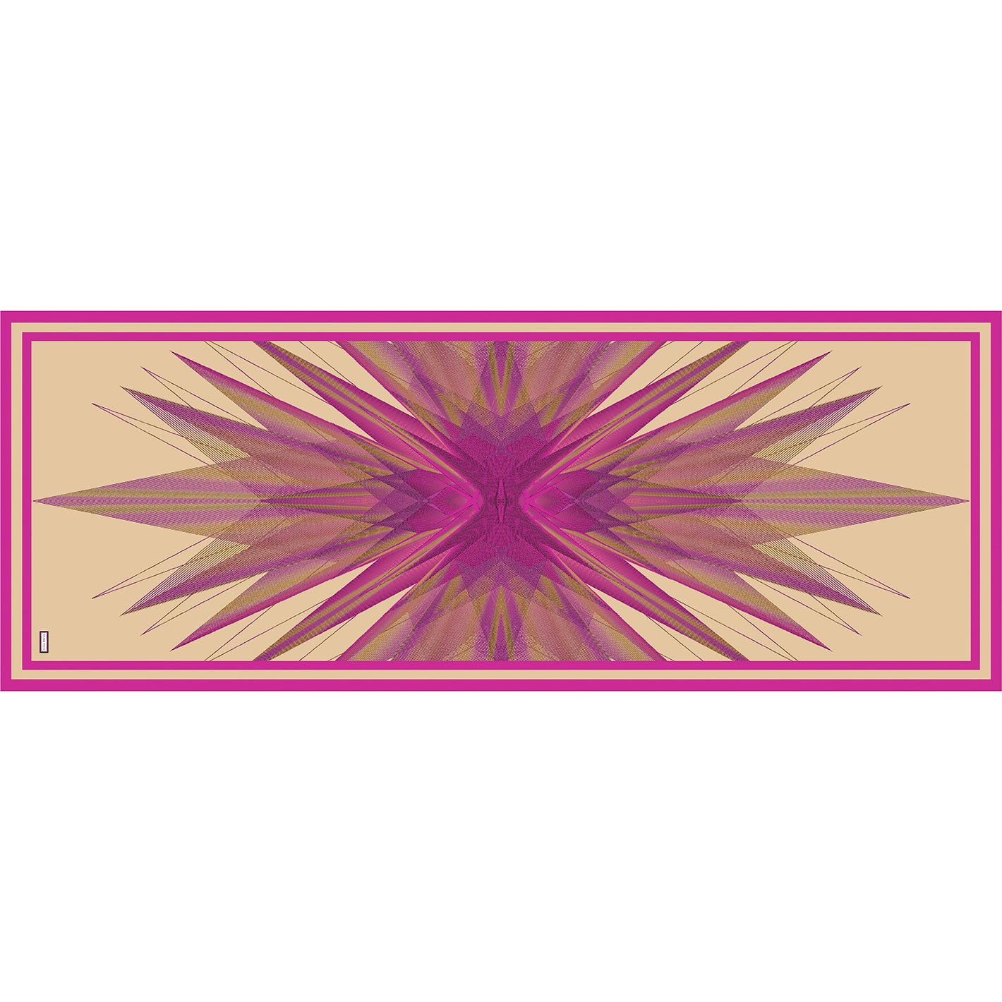 Fuchsia Beige Gold Pictoris Rectangular Silk Scarf