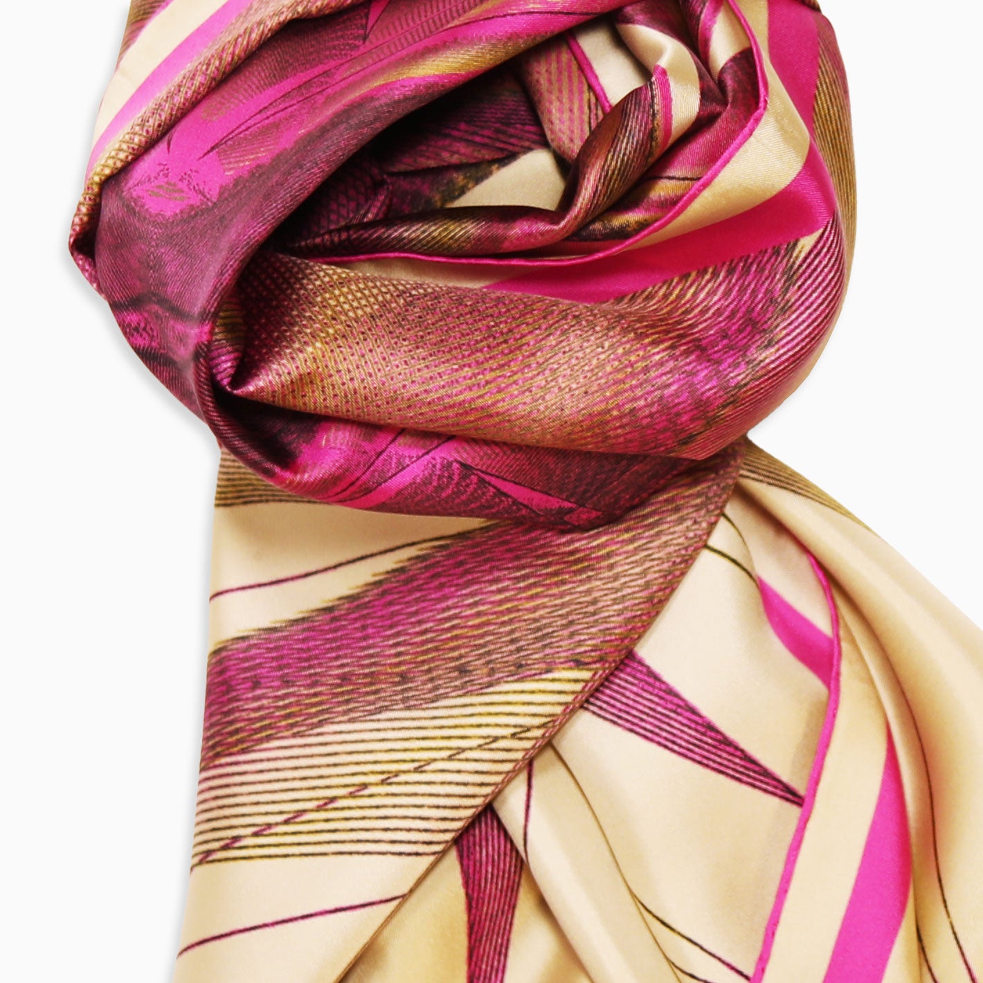 Fuchsia Beige Gold Pictoris Rectangular Silk Scarf