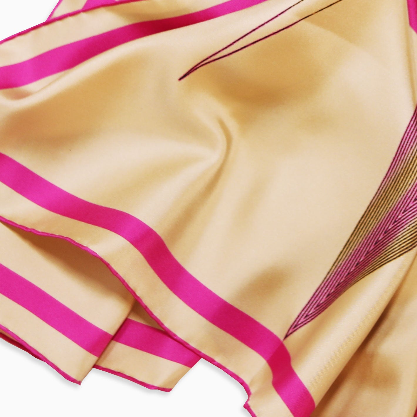 Fuchsia Beige Gold Pictoris Rectangular Silk Scarf