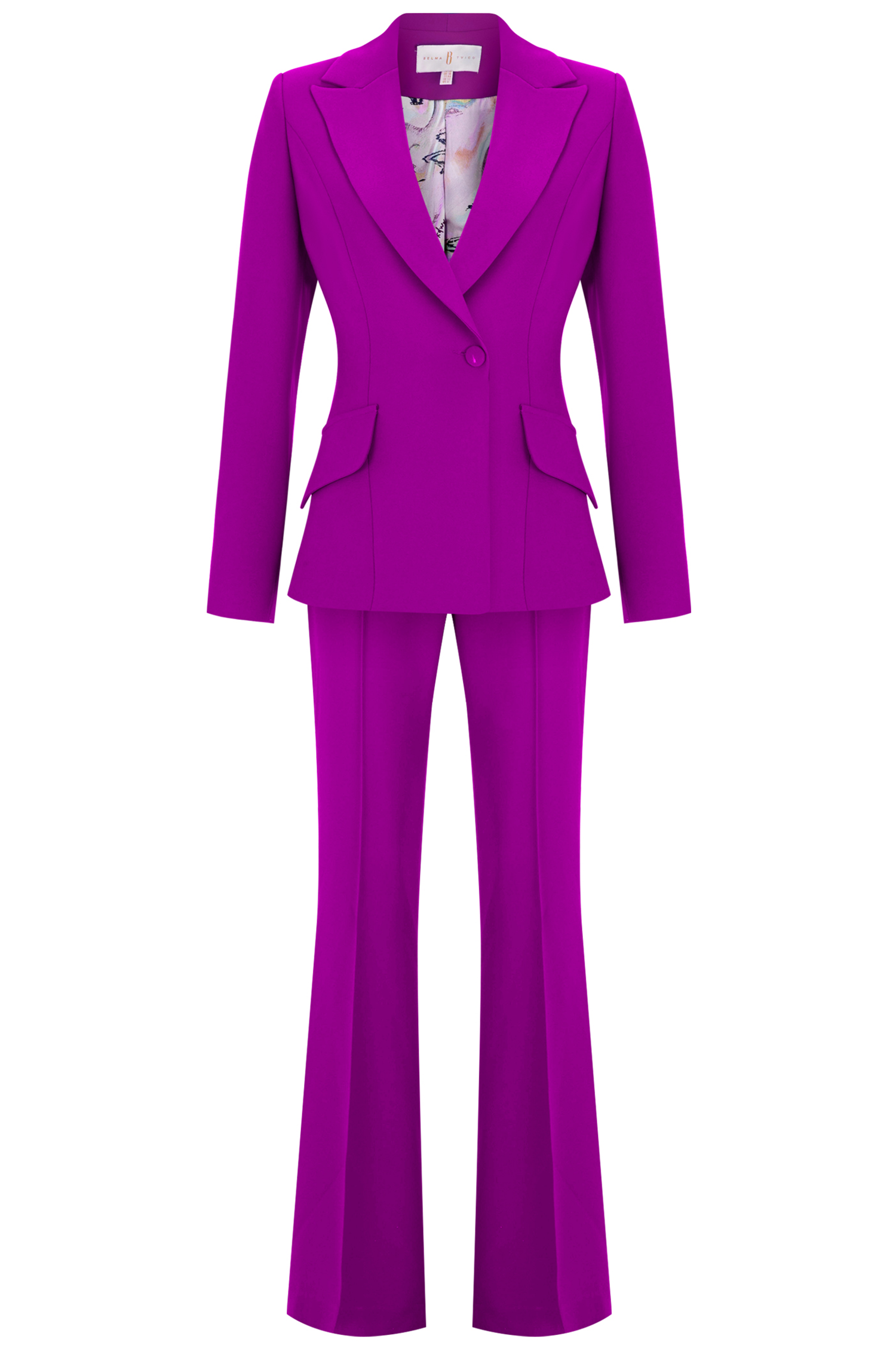 Fuchsia Crepe V-neckline Suit