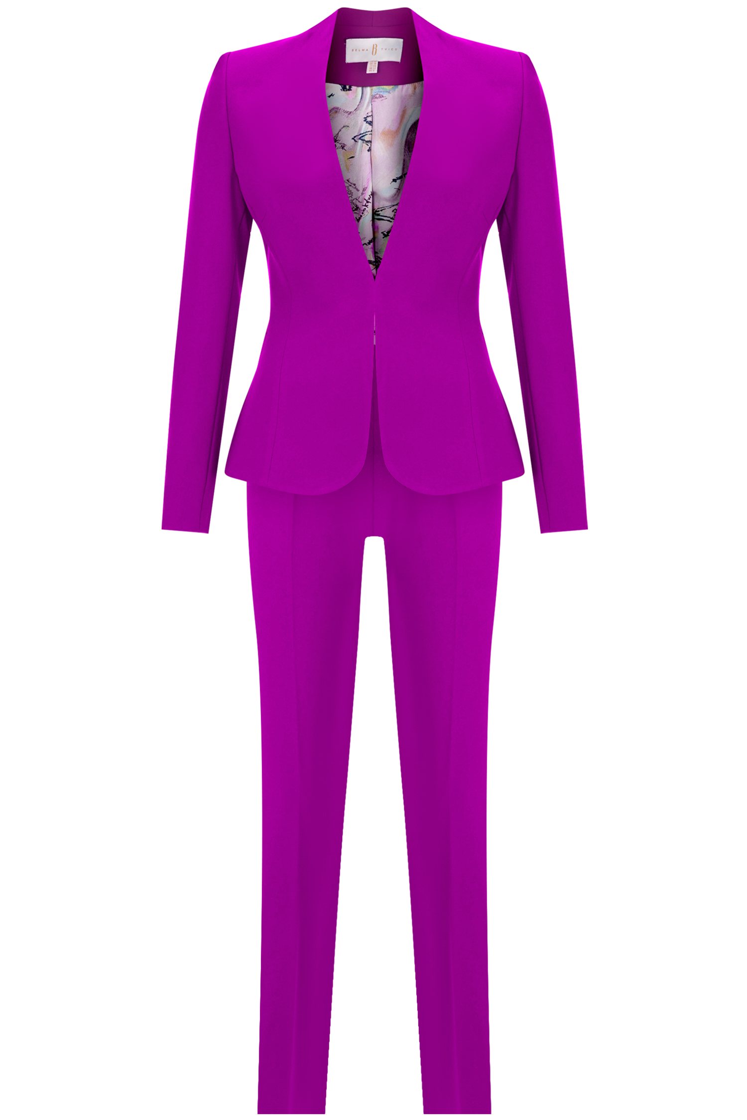 Fuchsia Hip Length Cinched Blazer Suit