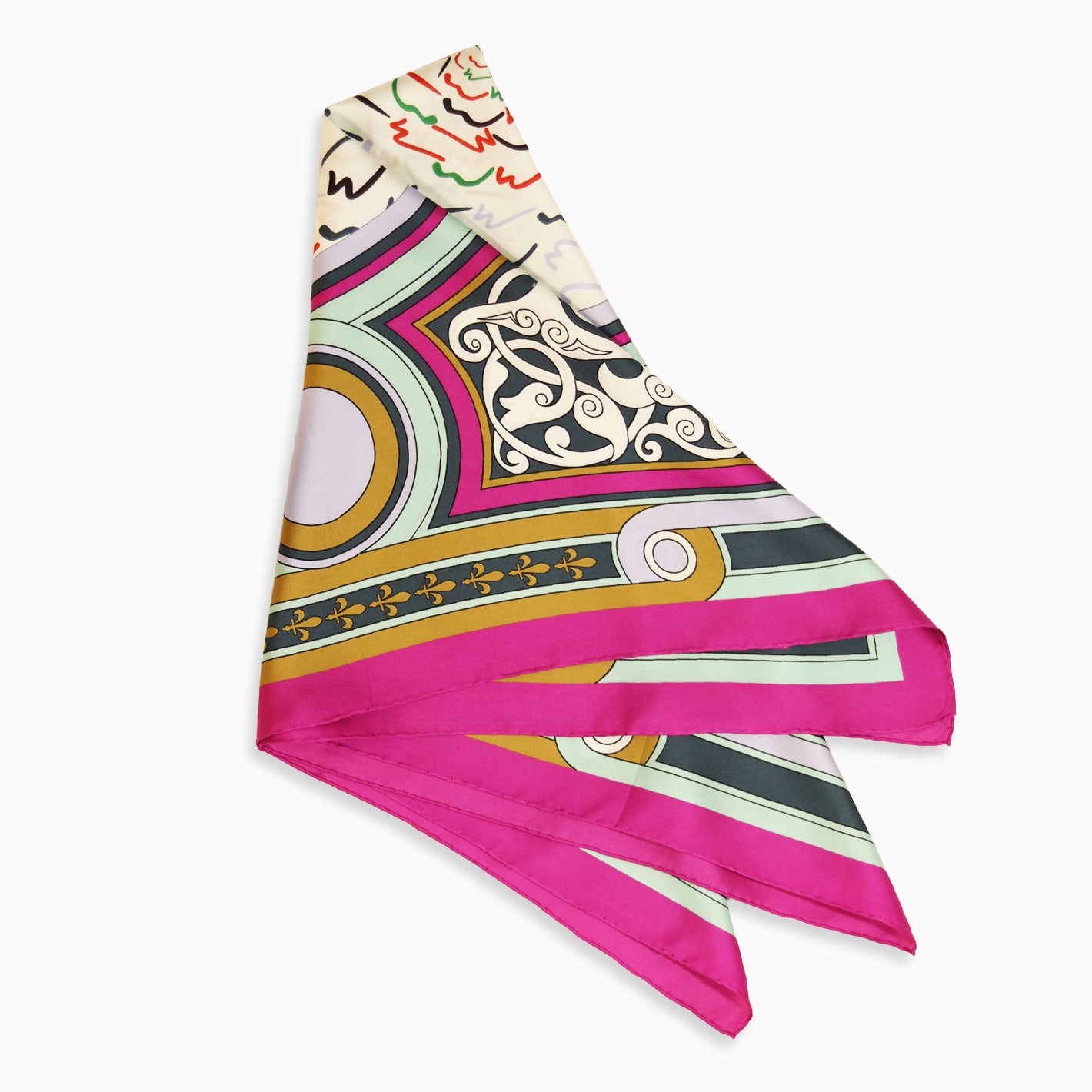 Fuchsia Light Blue Green Dahlia Silk Twill Scarf