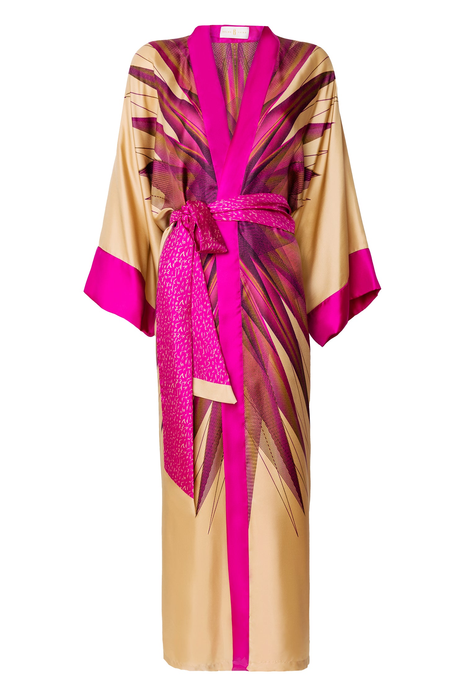 Gold Pink Pictoris Kimono Silk Dress