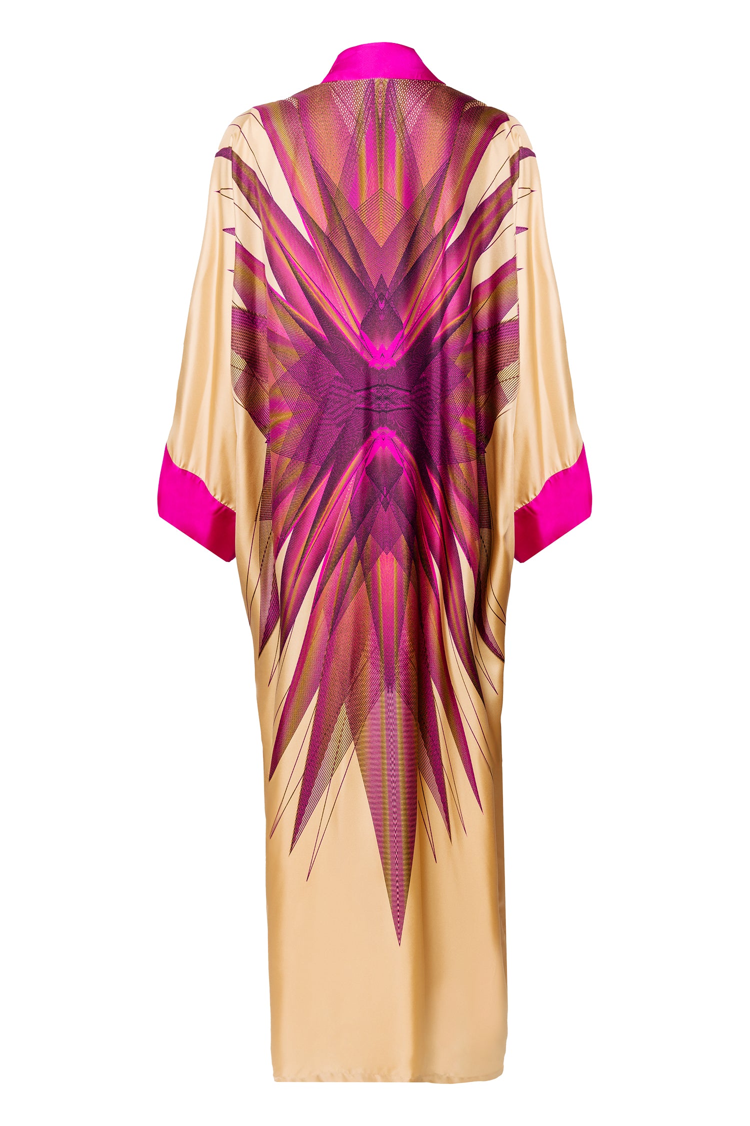 Gold Pink Pictoris Kimono Silk Dress