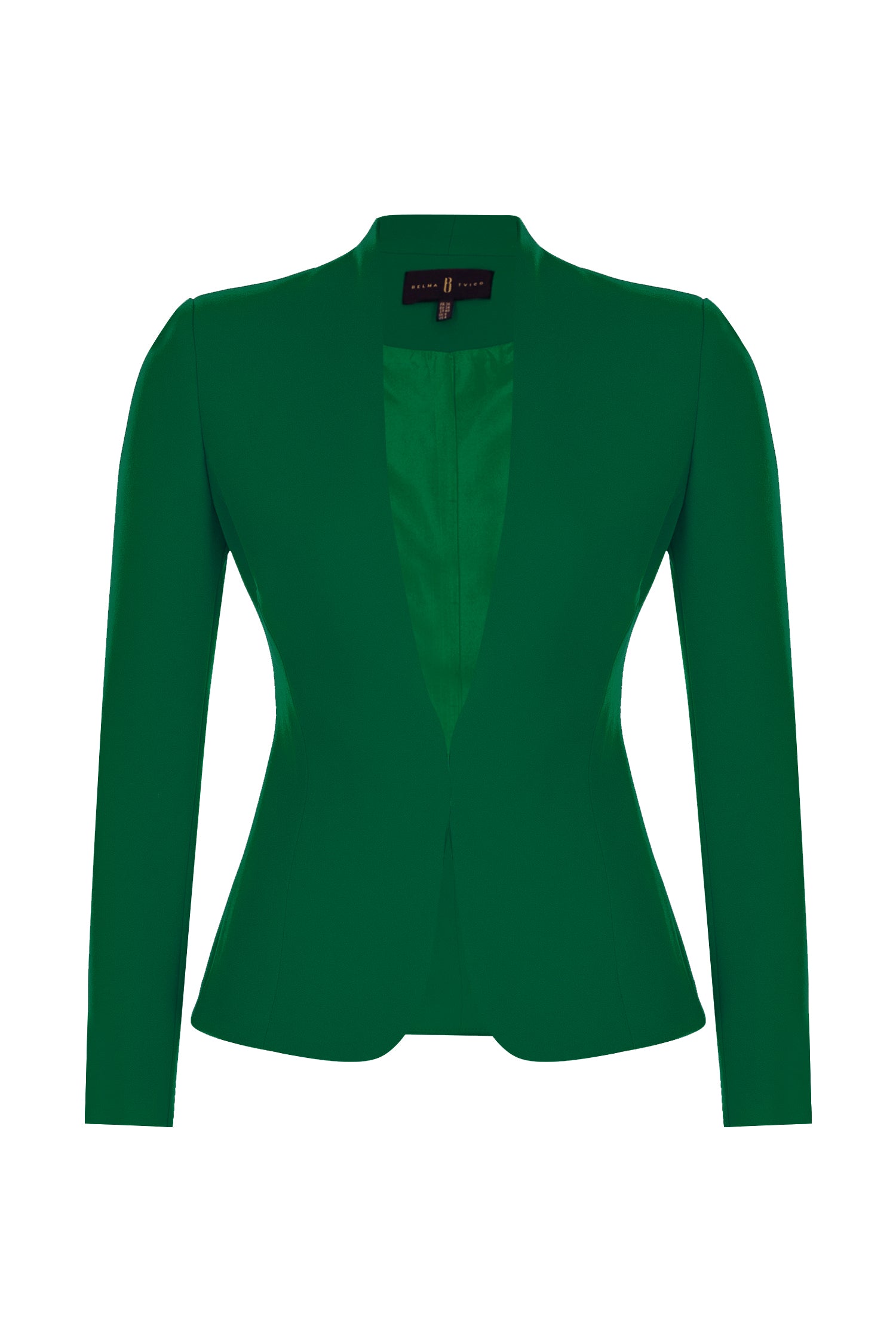 Green Crepe Hip Length Cinched Blazer