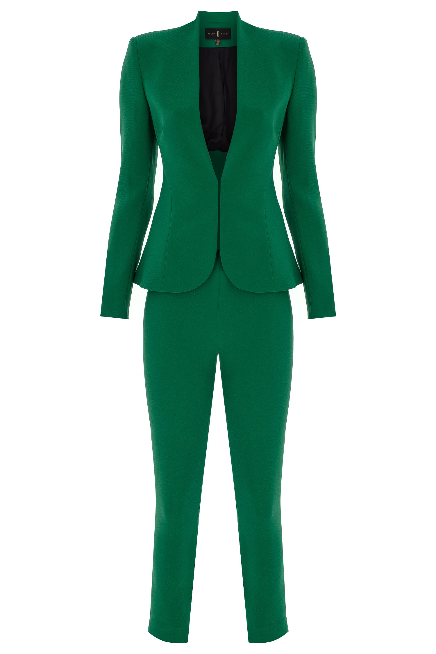 Green Crepe Hip Length Cinched Blazer