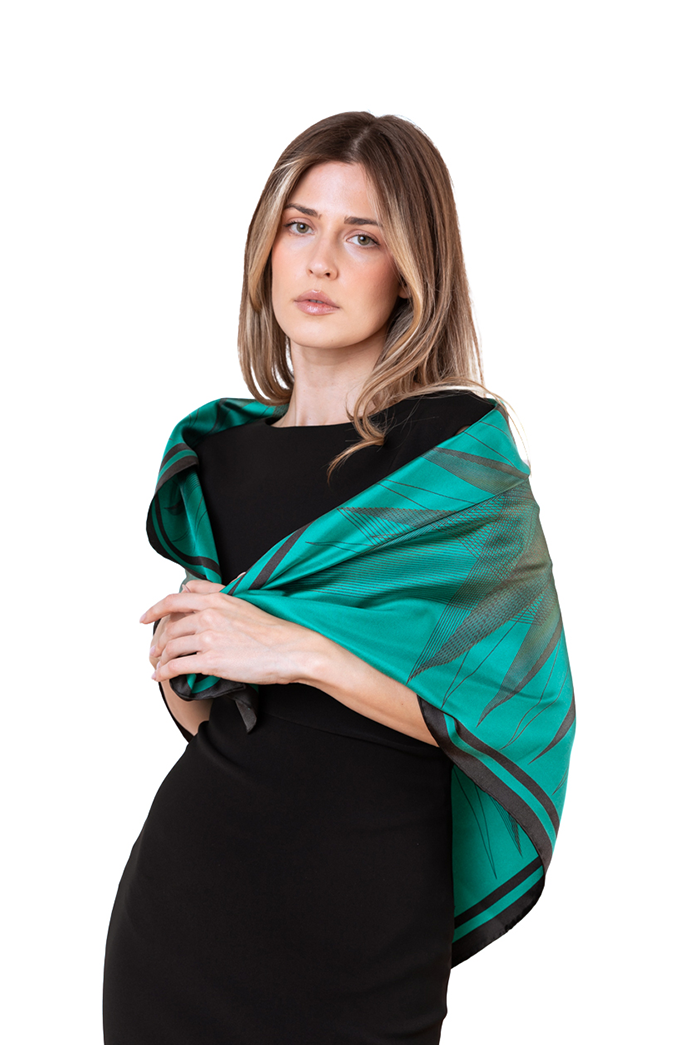 Green Gold Black Borealis Printed Silk Scarf