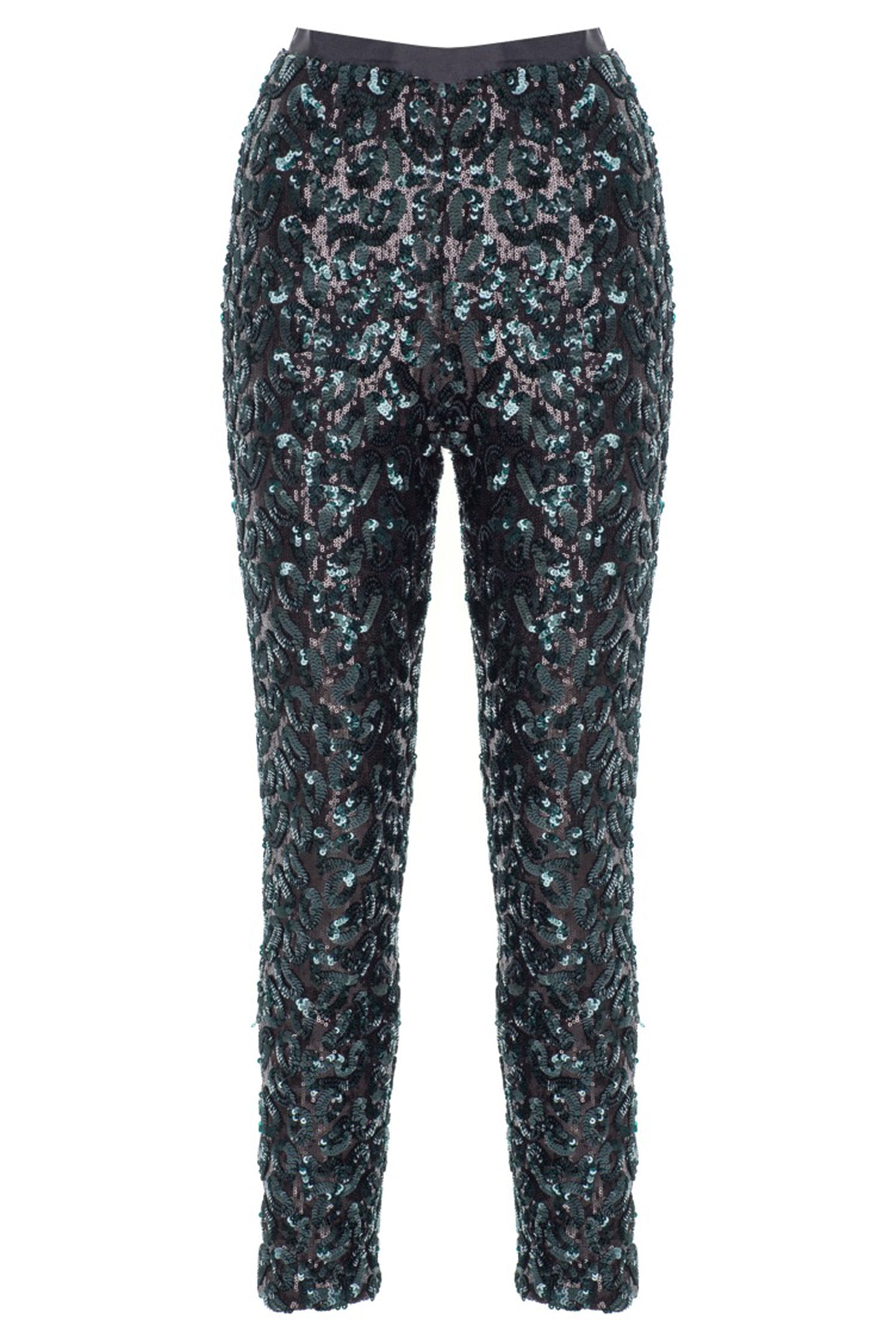 Green Sequin High Shine Pencil Cut Pants