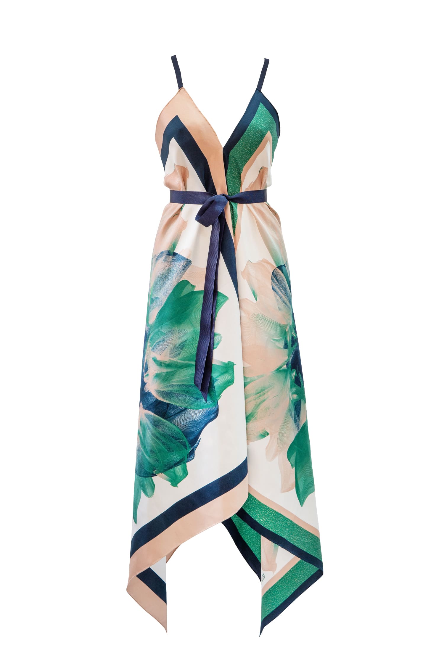 Green White Silk Amra Džeko Scarf Dress