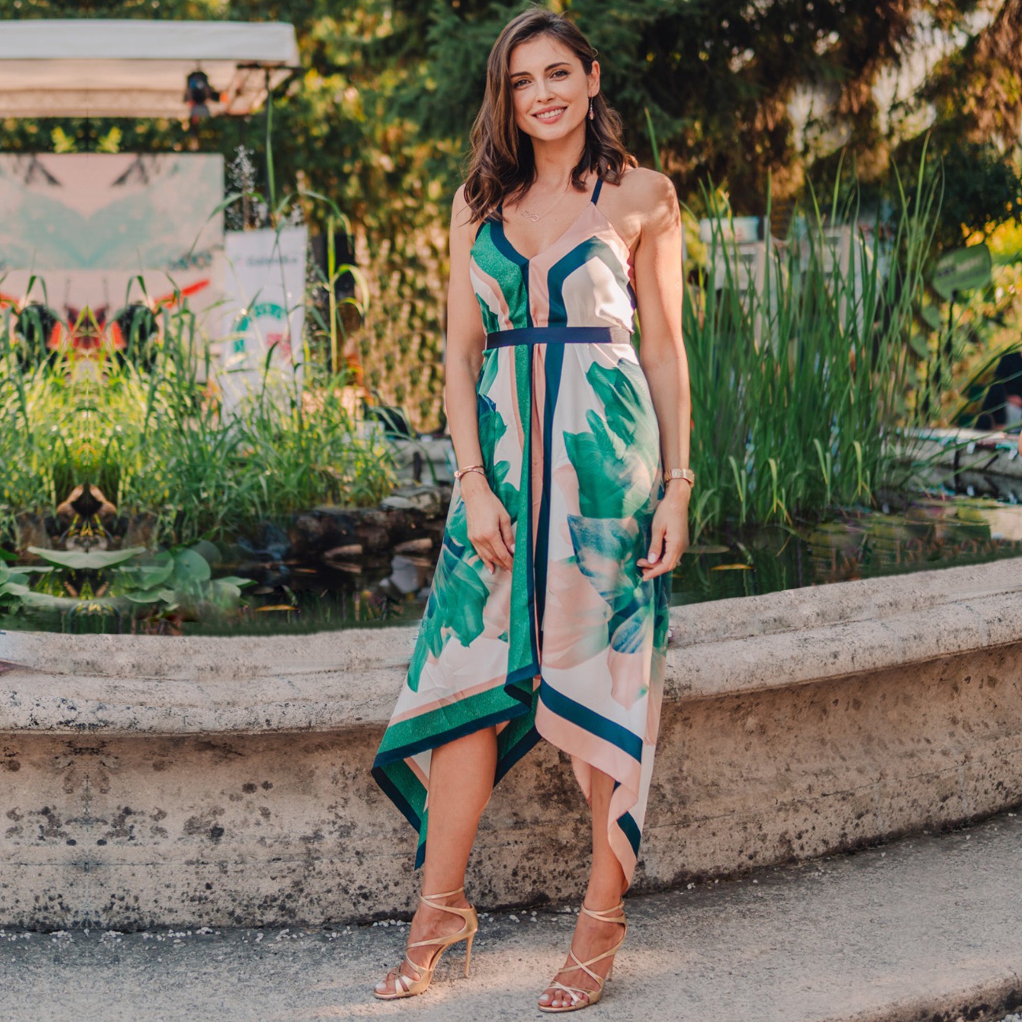 Green White Silk Amra Džeko Scarf Dress