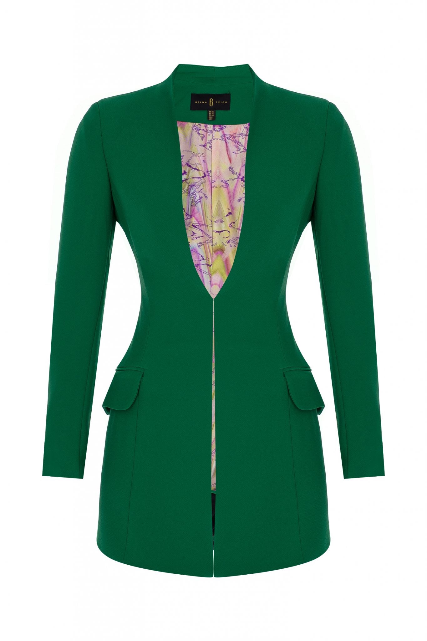 Jade Green Crepe Tailored Collarless Suit