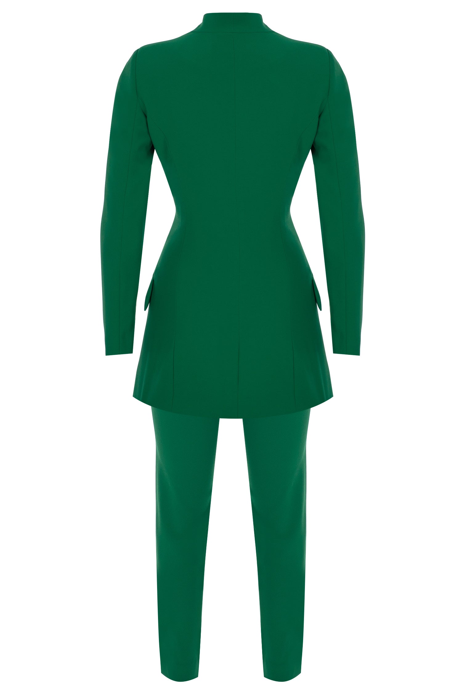 Jade Green Crepe Tailored Collarless Suit