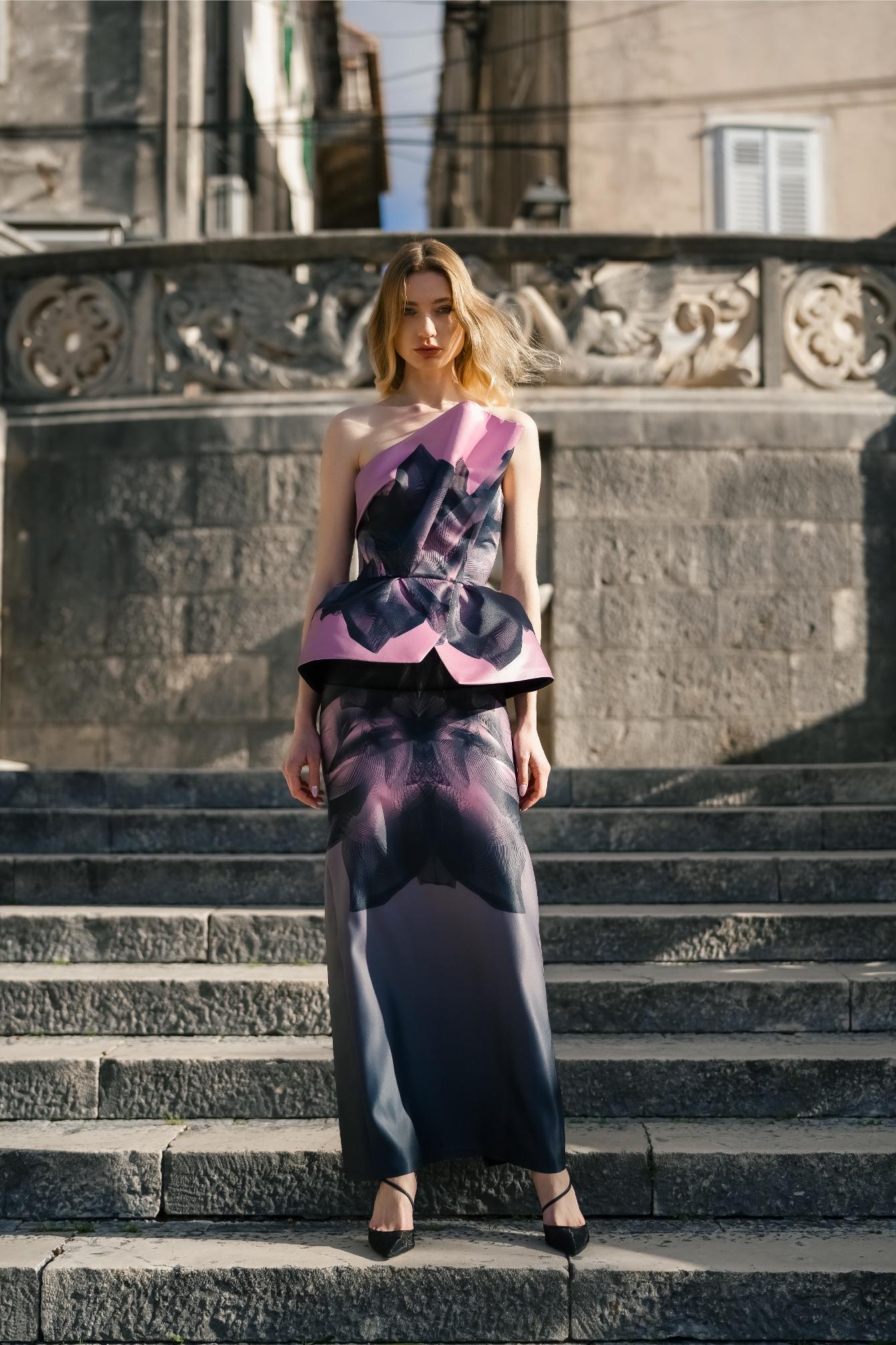 Made-to-Order Black Pink Twilight Corseted Maxi Gown