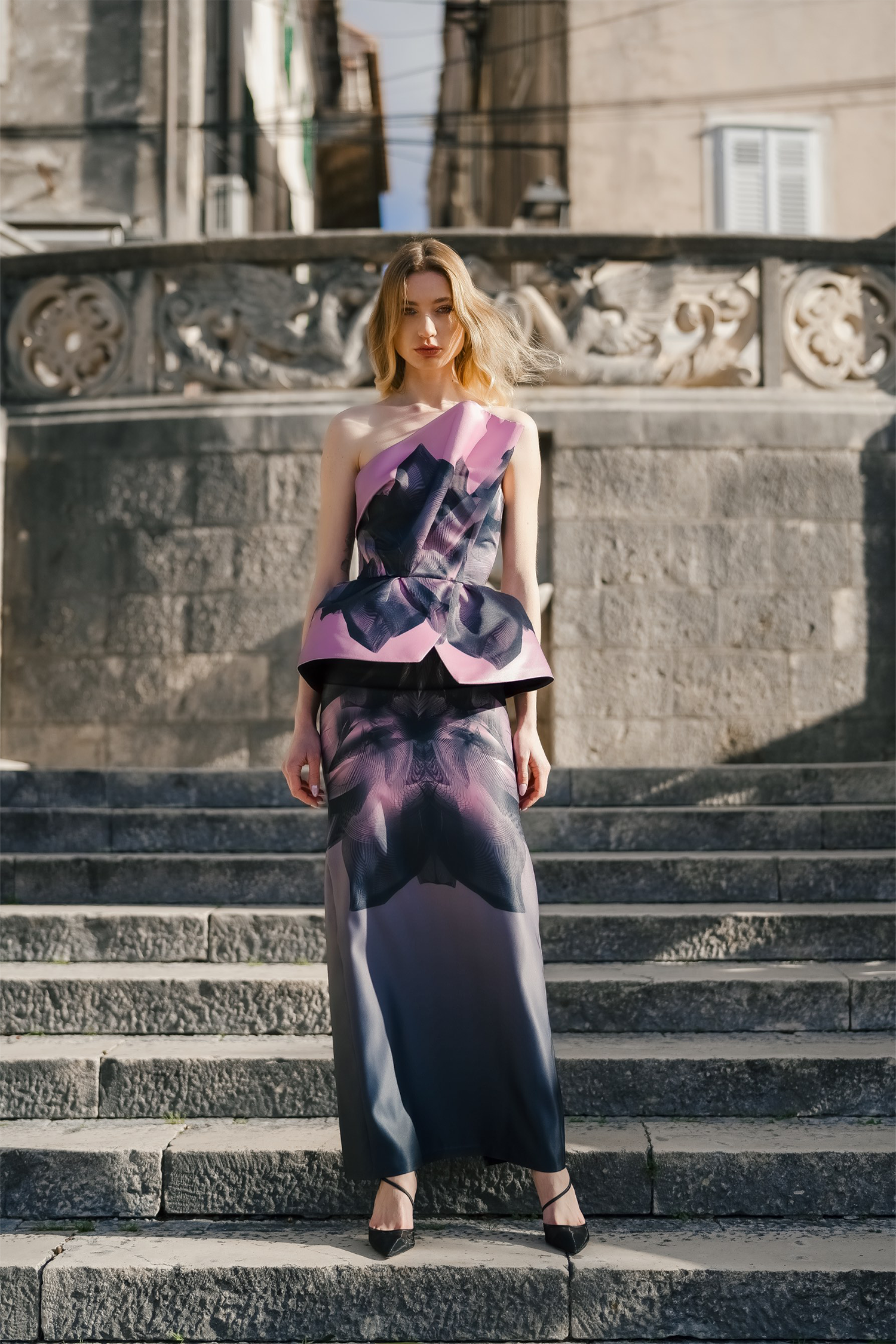Made-to-Order Black Pink Twilight Corseted Maxi Gown