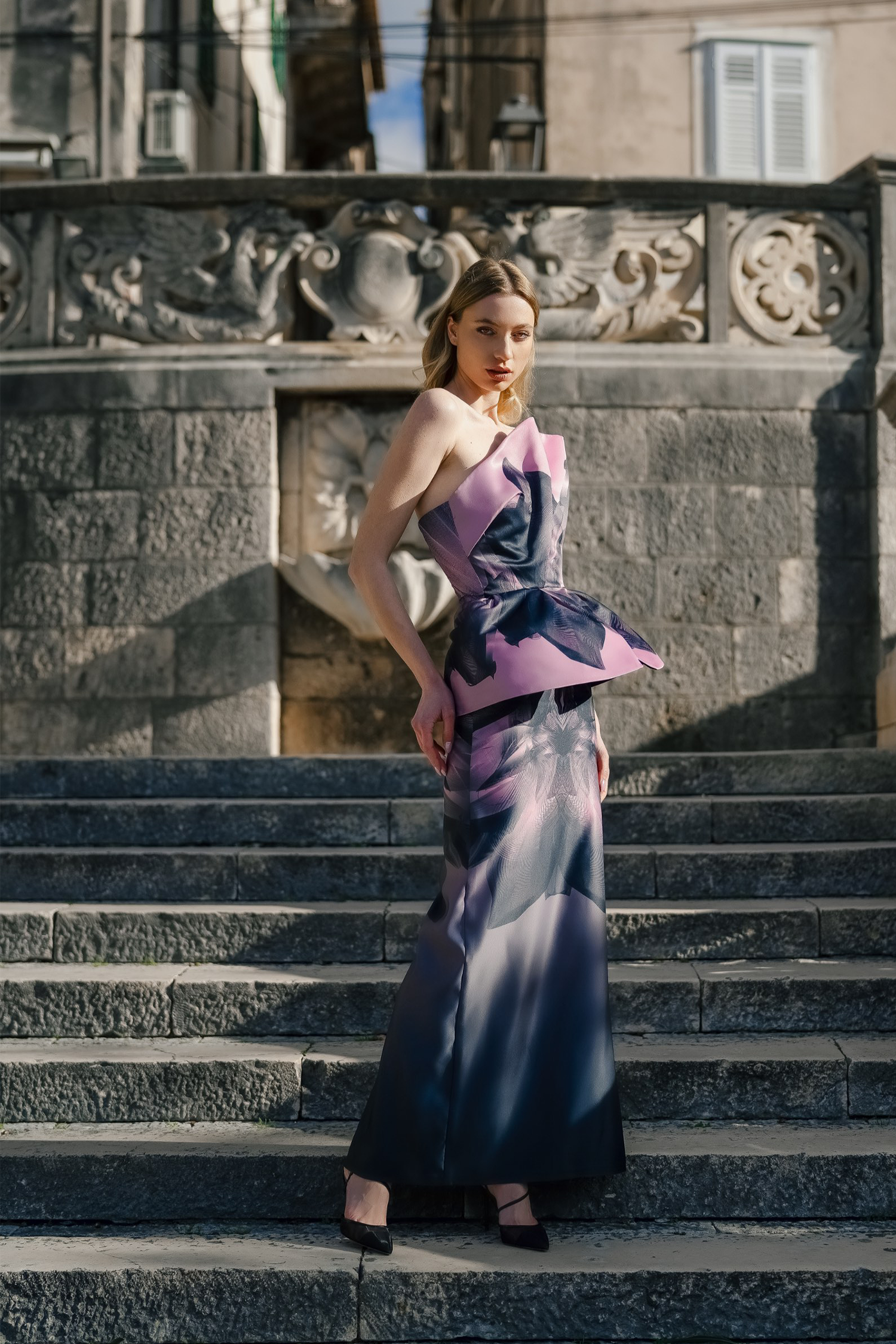 Made-to-Order Black Pink Twilight Corseted Maxi Gown
