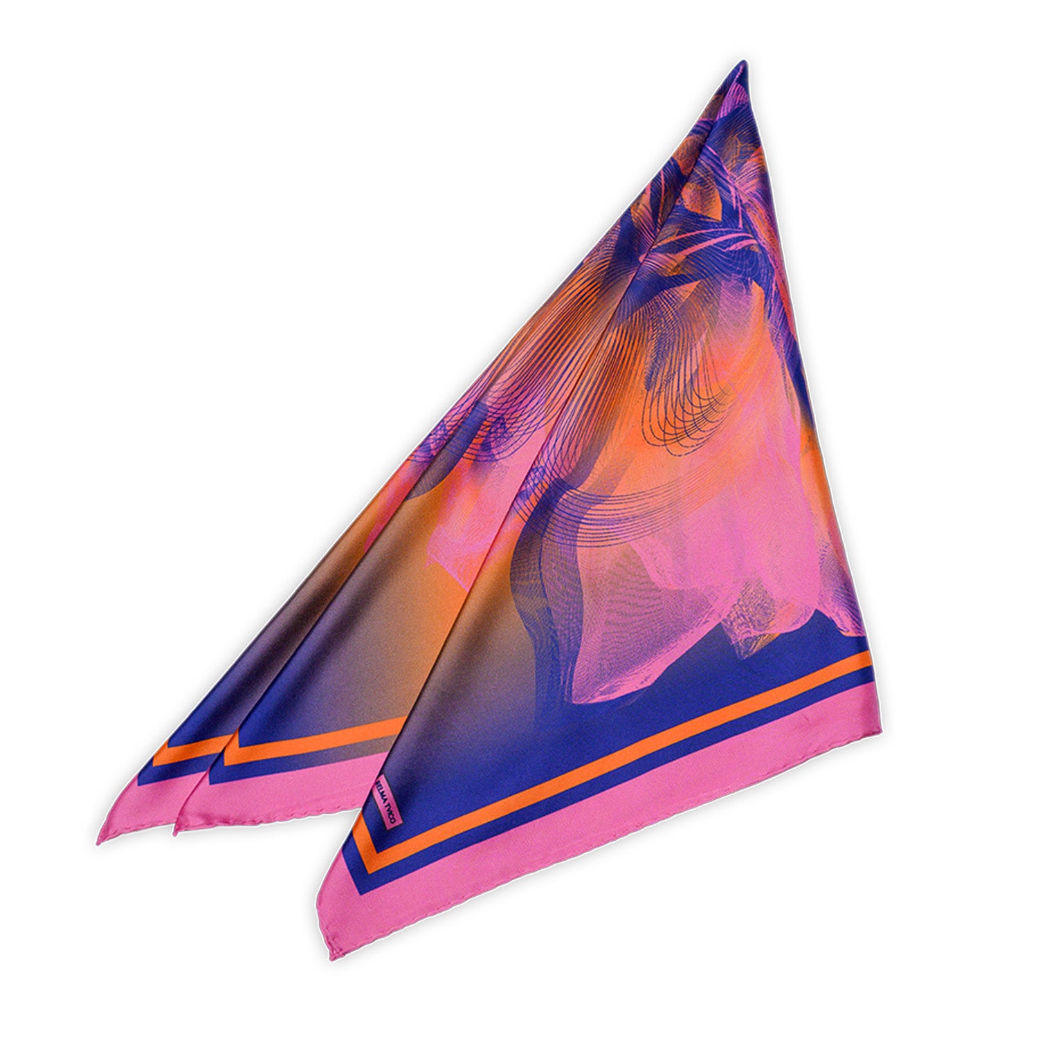 Magenta Pink Coral Sunset Printed Silk Scarf
