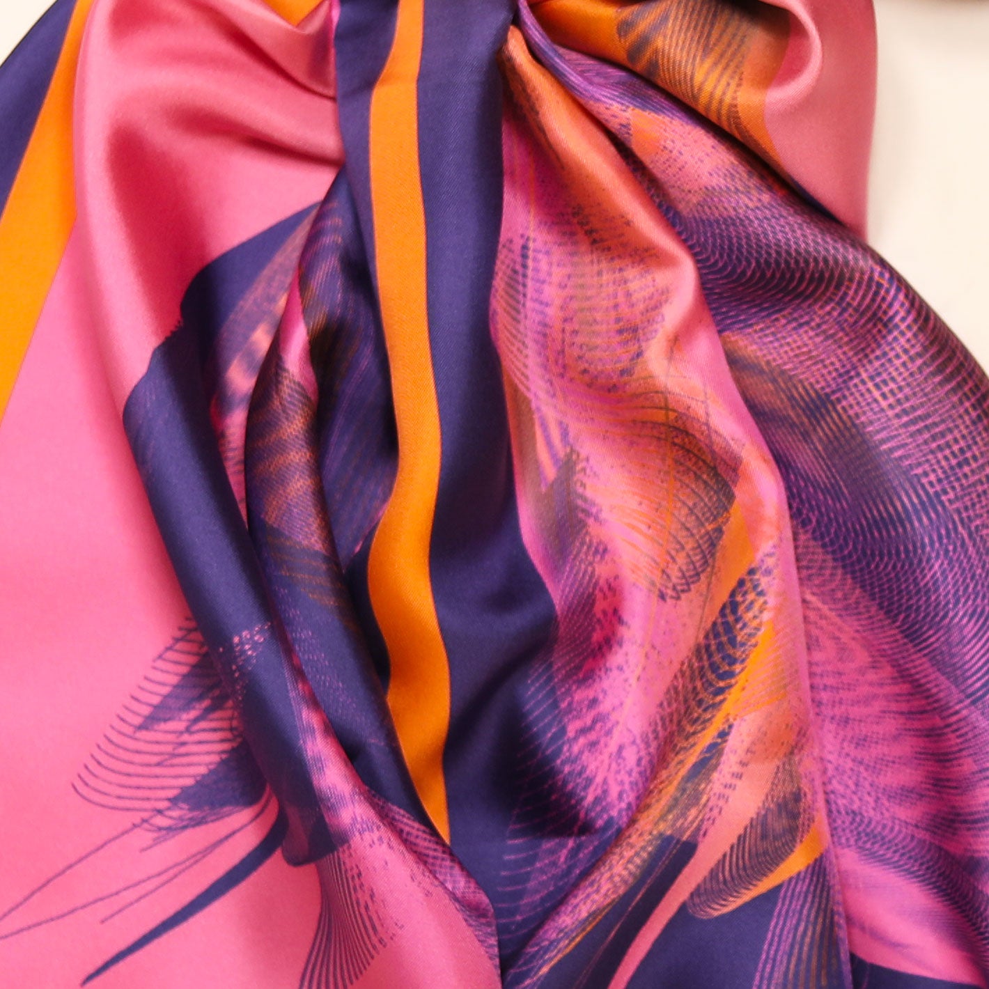 Magenta Pink Coral Sunset Rectangular Silk Scarf