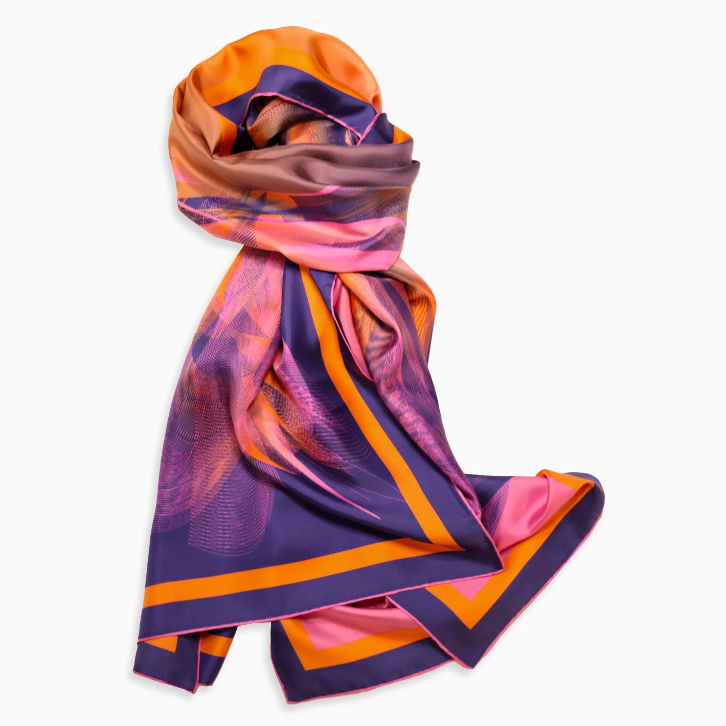 Magenta Pink Coral Sunset Rectangular Silk Scarf