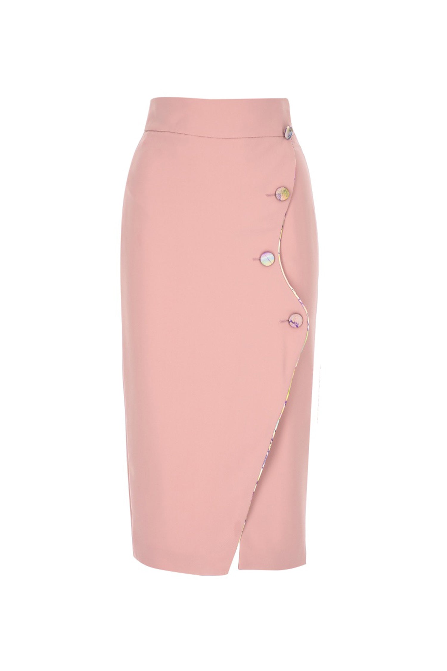 Mauve Pink Crepe Buttoned Pencil Skirt