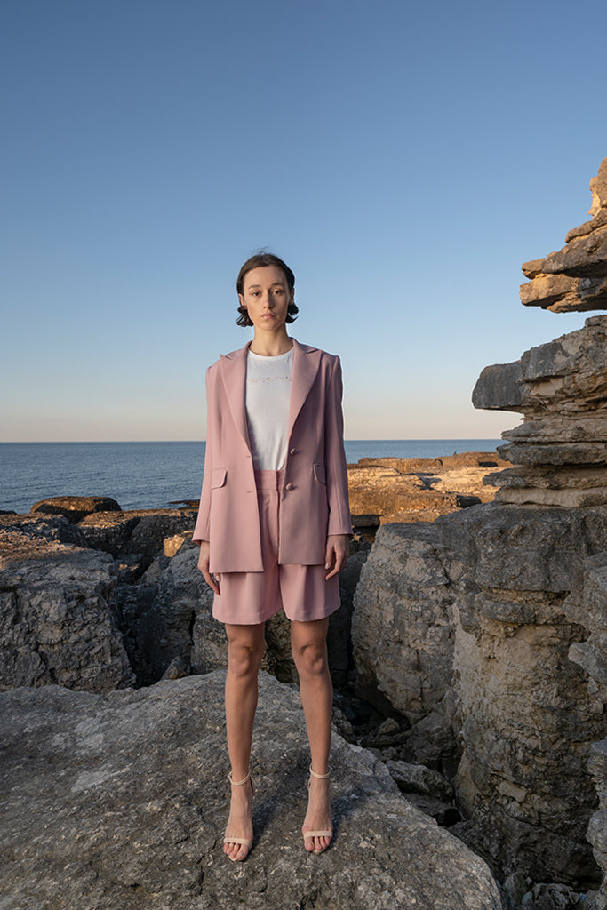 Mauve Pink Fitted Hip Length Blazer