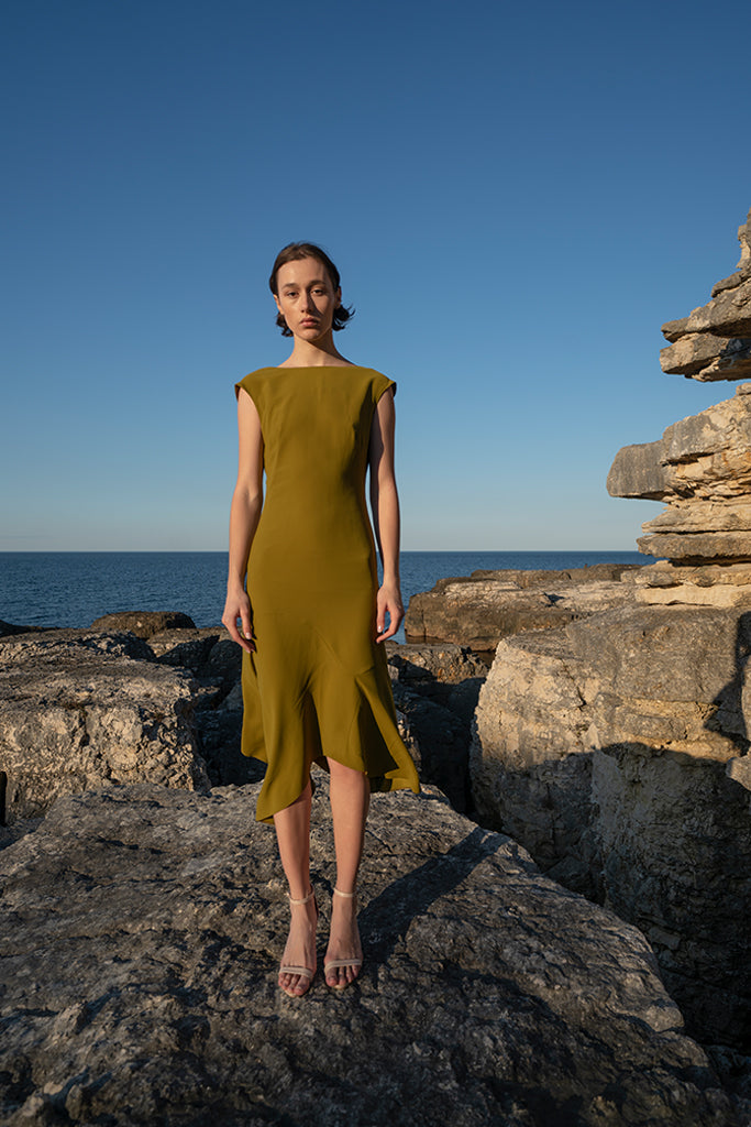 Moss Green Backless Summer Dress