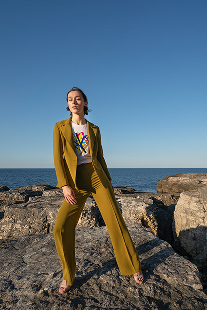 Moss Green Crepe Blazer Suit