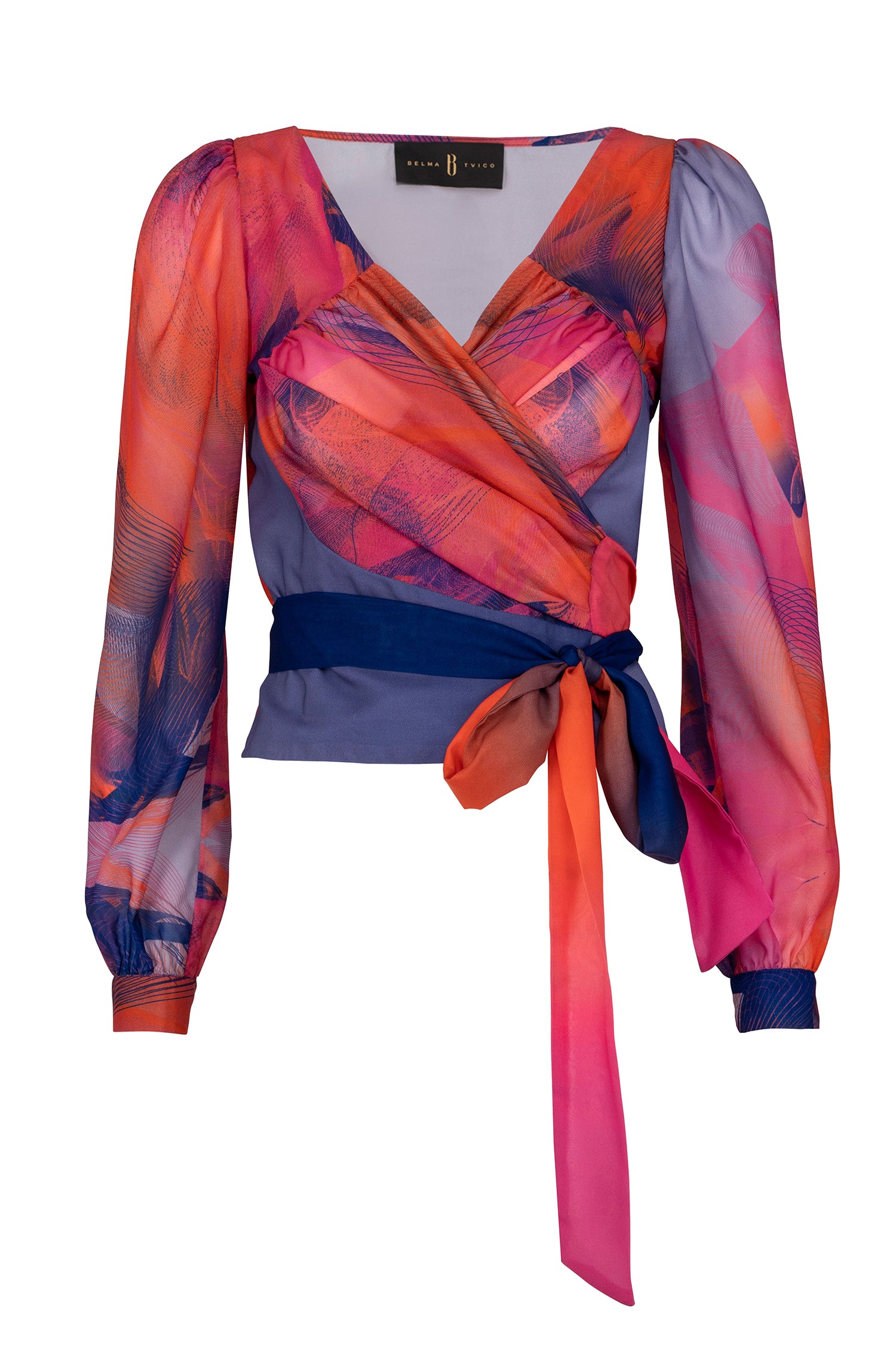Multicolor Cinched Waist Chiffon Blouse