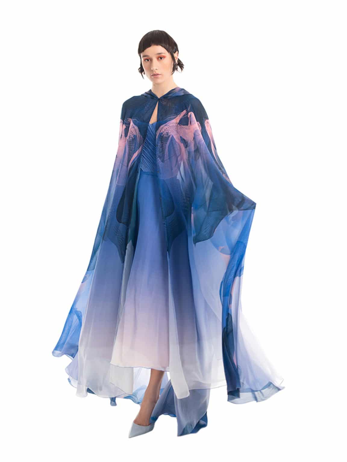 Multicolor Printed Chiffon Nile Abaya Cape