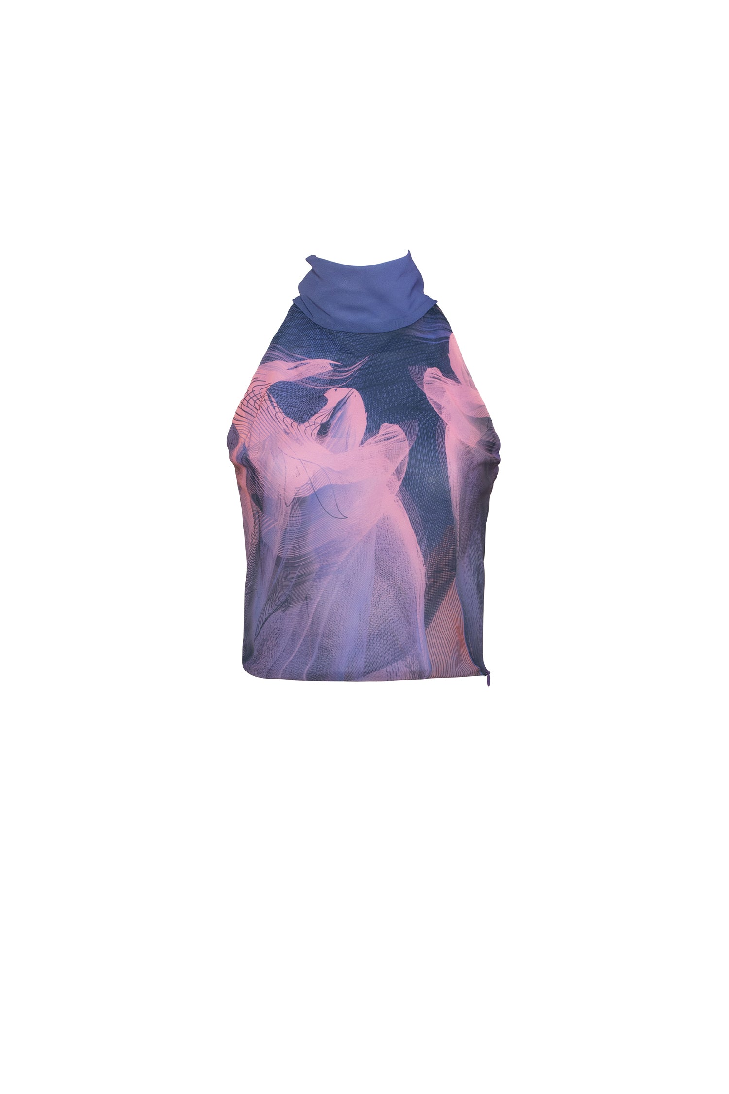 Multicolor Sleeveless Turtleneck Chiffon Top