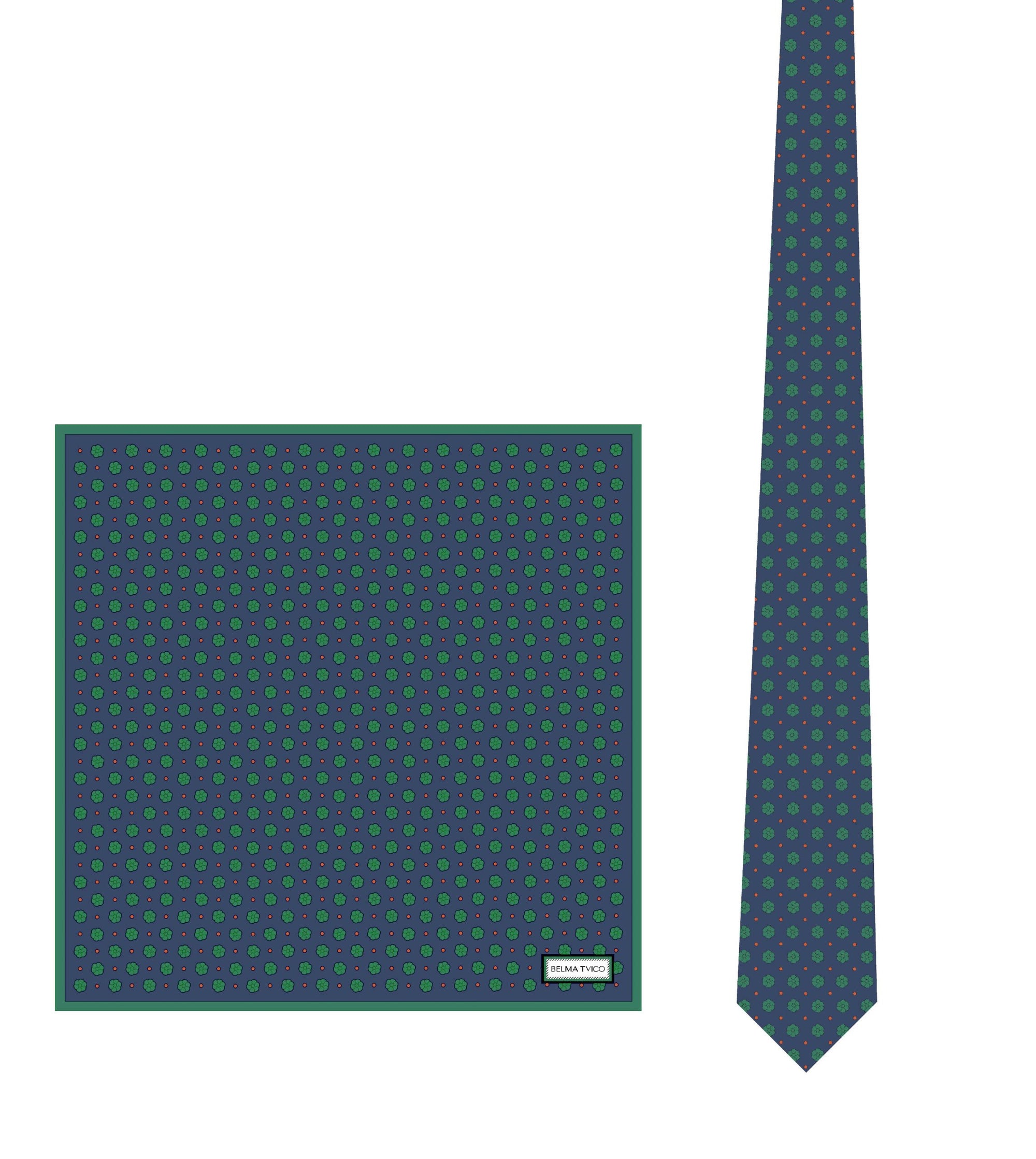 Navy Amazon Green Vijećnica Flower Tie Pocket Square Set