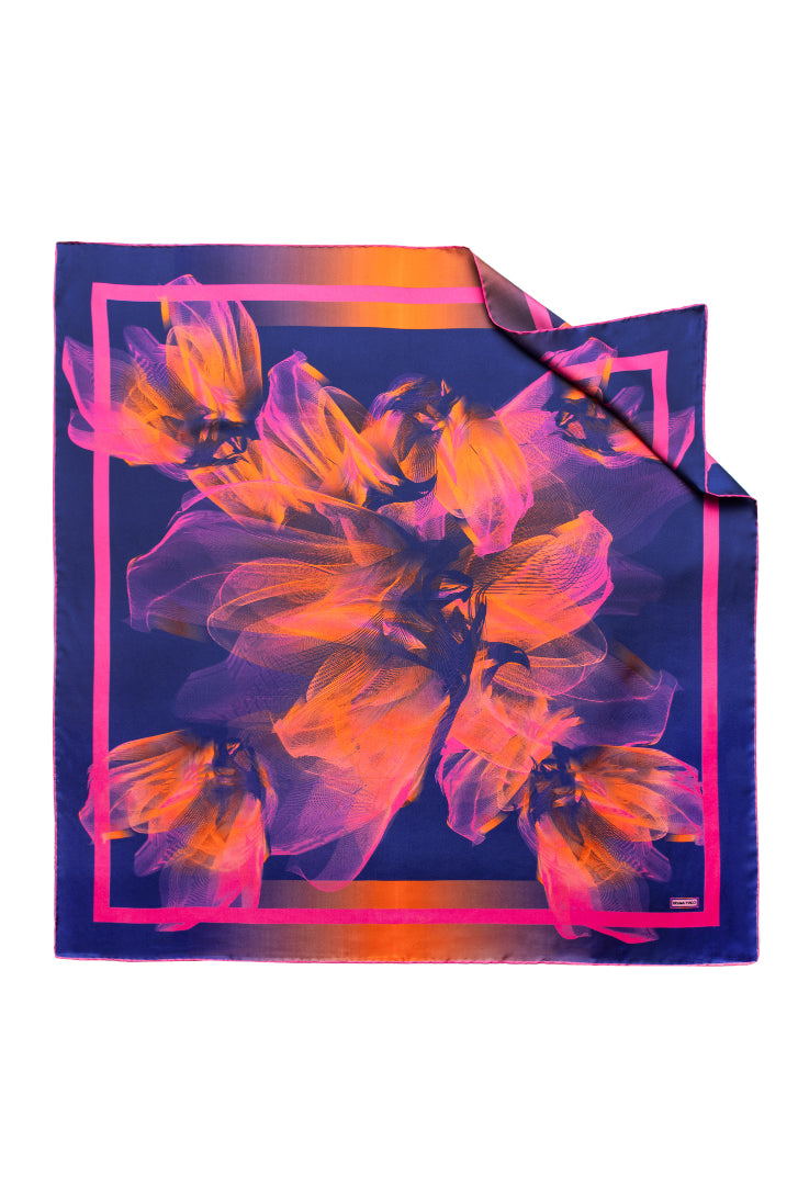 Violet Orange Pink Medusae Printed Silk Scarf