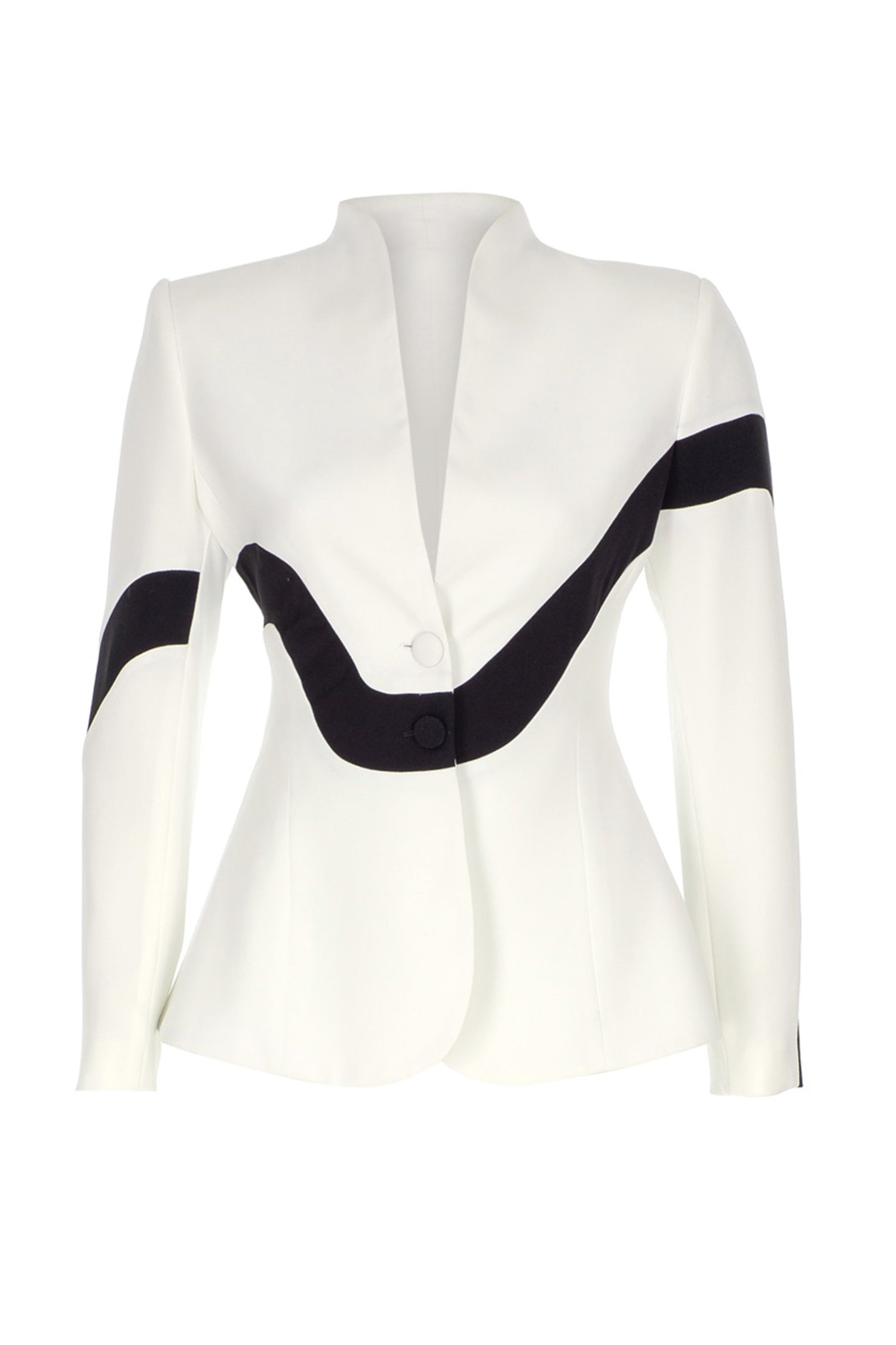 Off White Black Detail Collarless Blazer