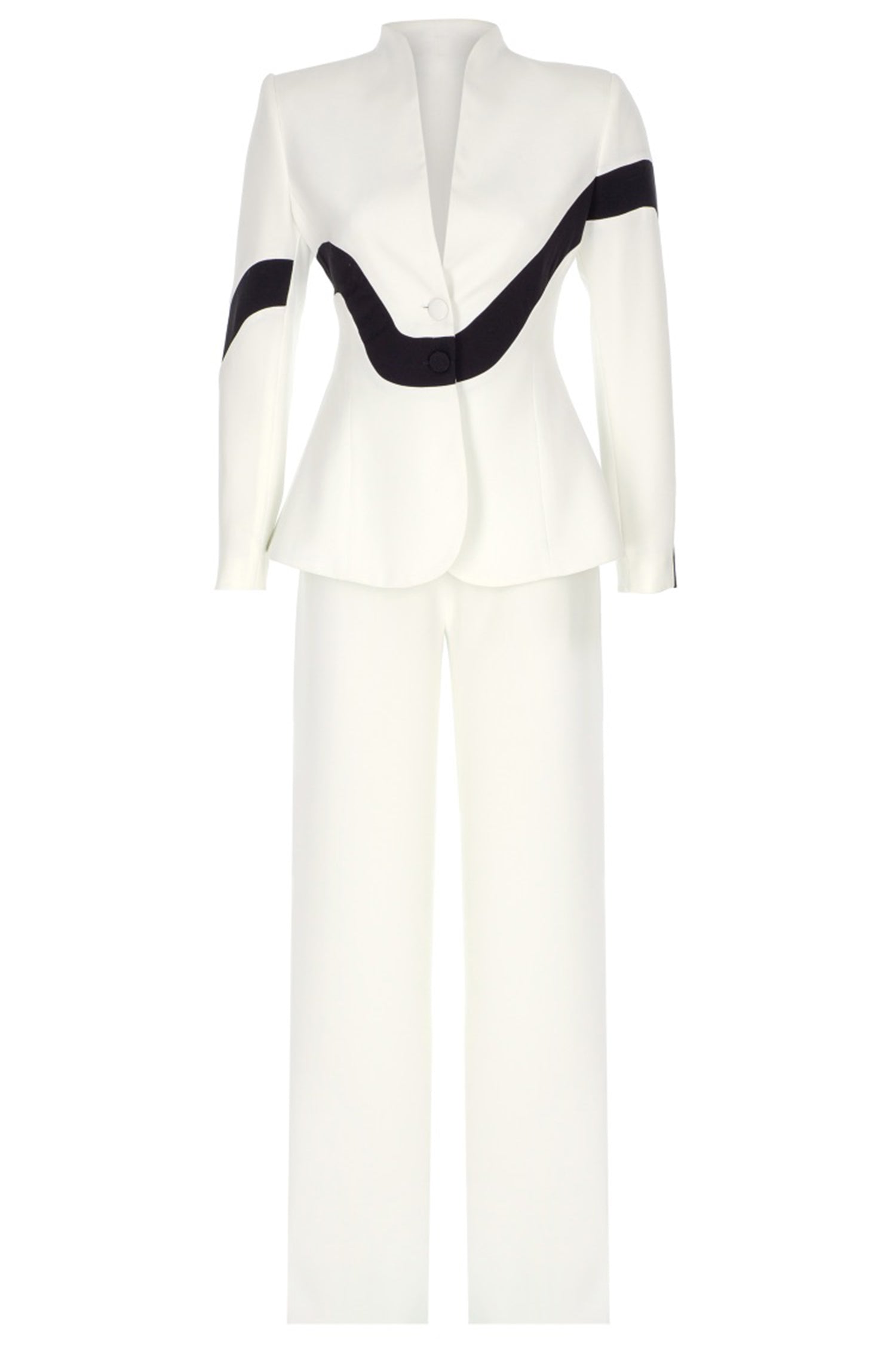 Off White Black Detail Collarless Suit