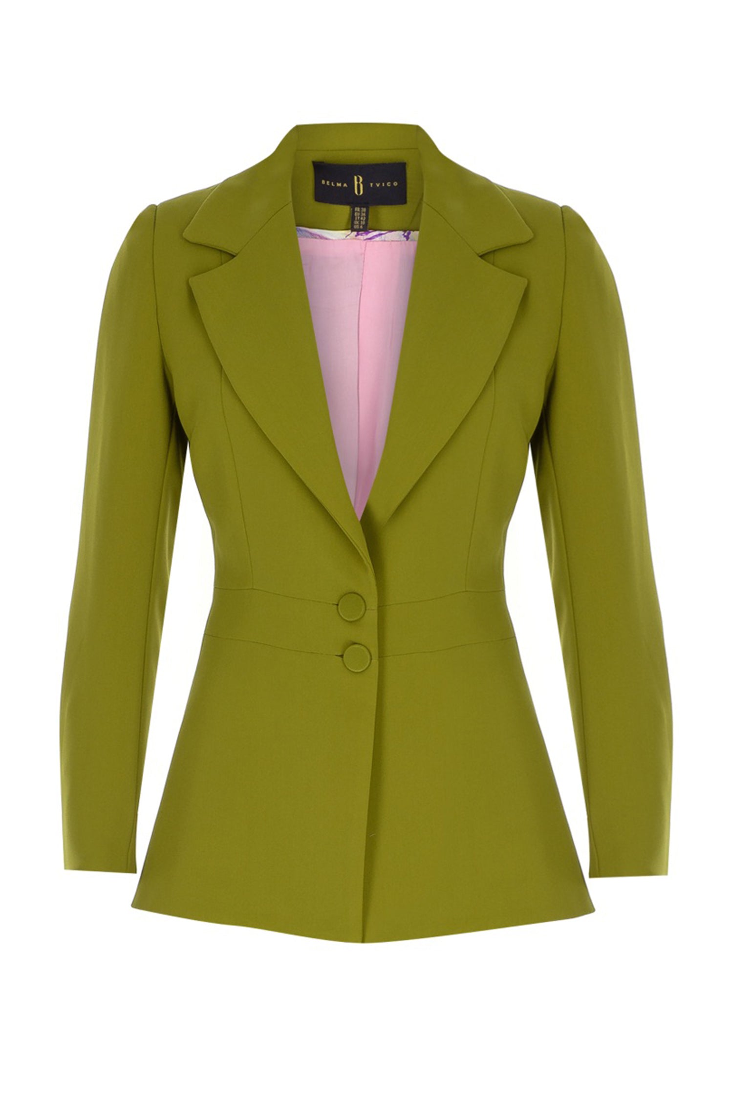Olive Green Crepe Notch Lapel Blazer