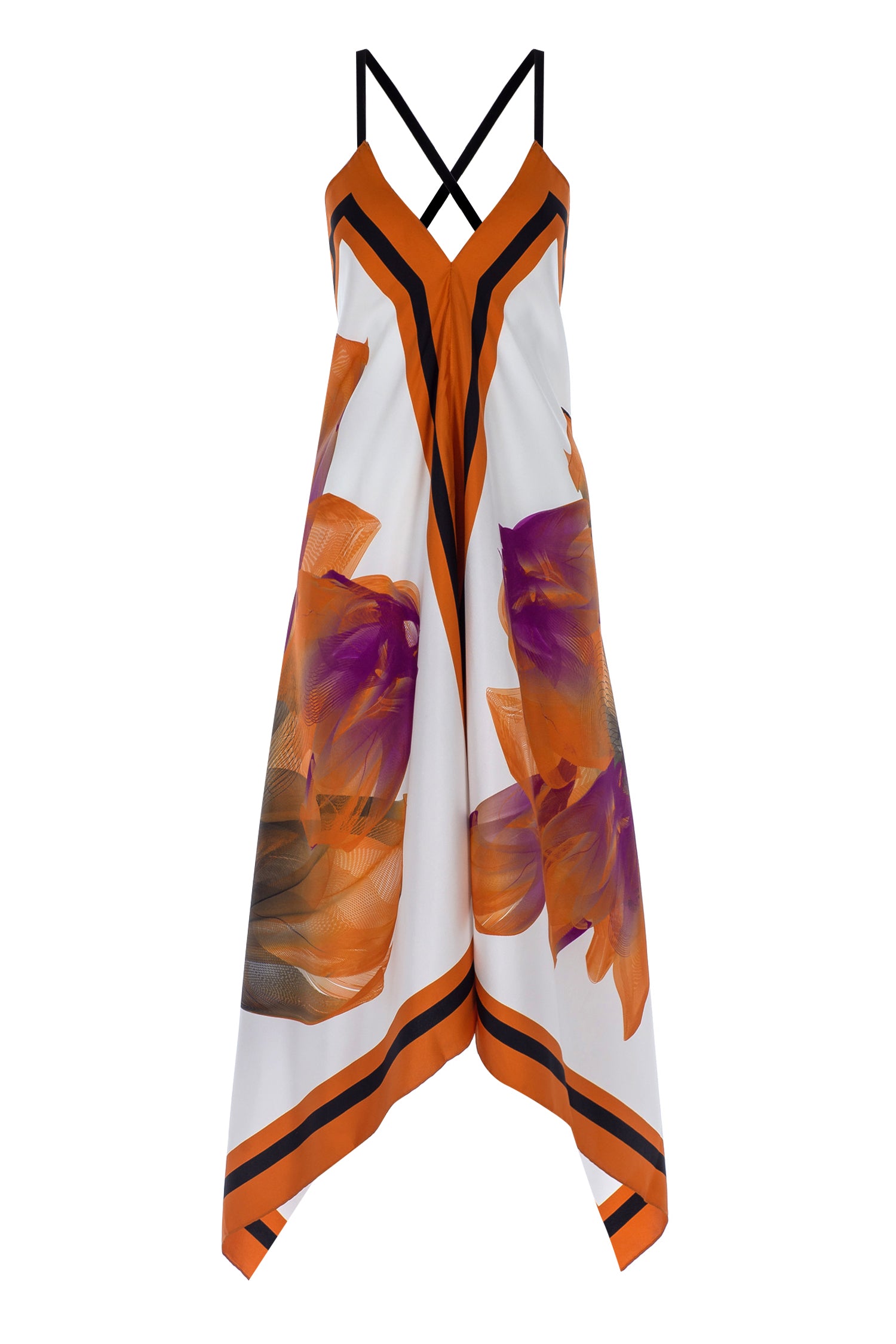Orange Black Silk Expanding Scarf Dress