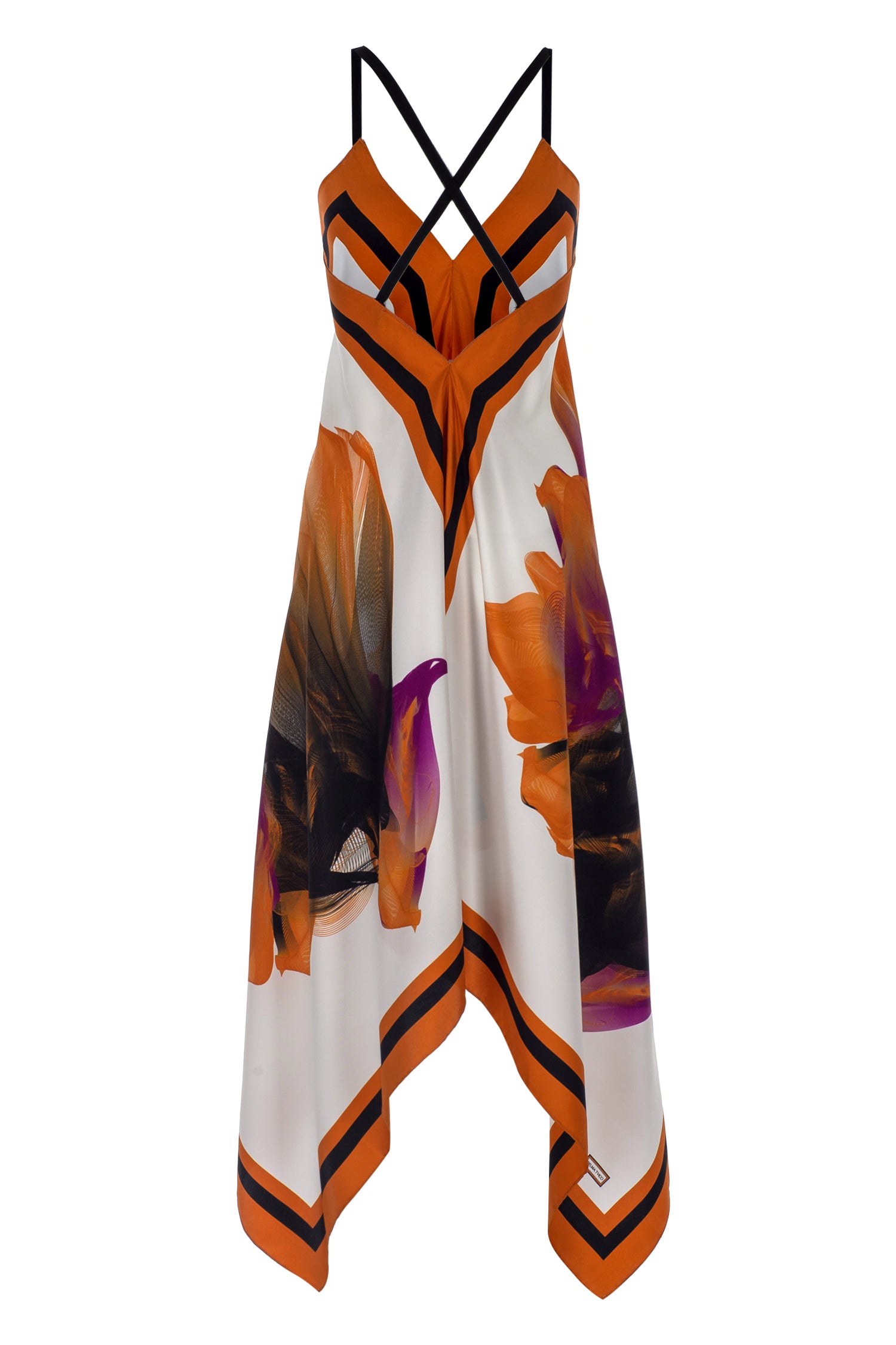Orange Black Silk Expanding Scarf Dress